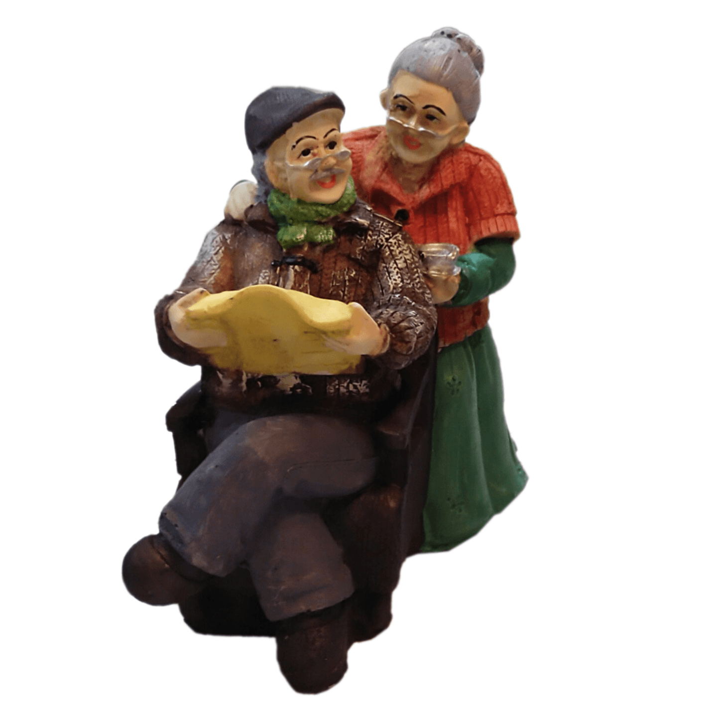 Nimisha Line Decor Resin Grand Parents/Old Age Romantic Dada Dadi Couple on Chair Hand Crafted Statue Figurine Showpiece