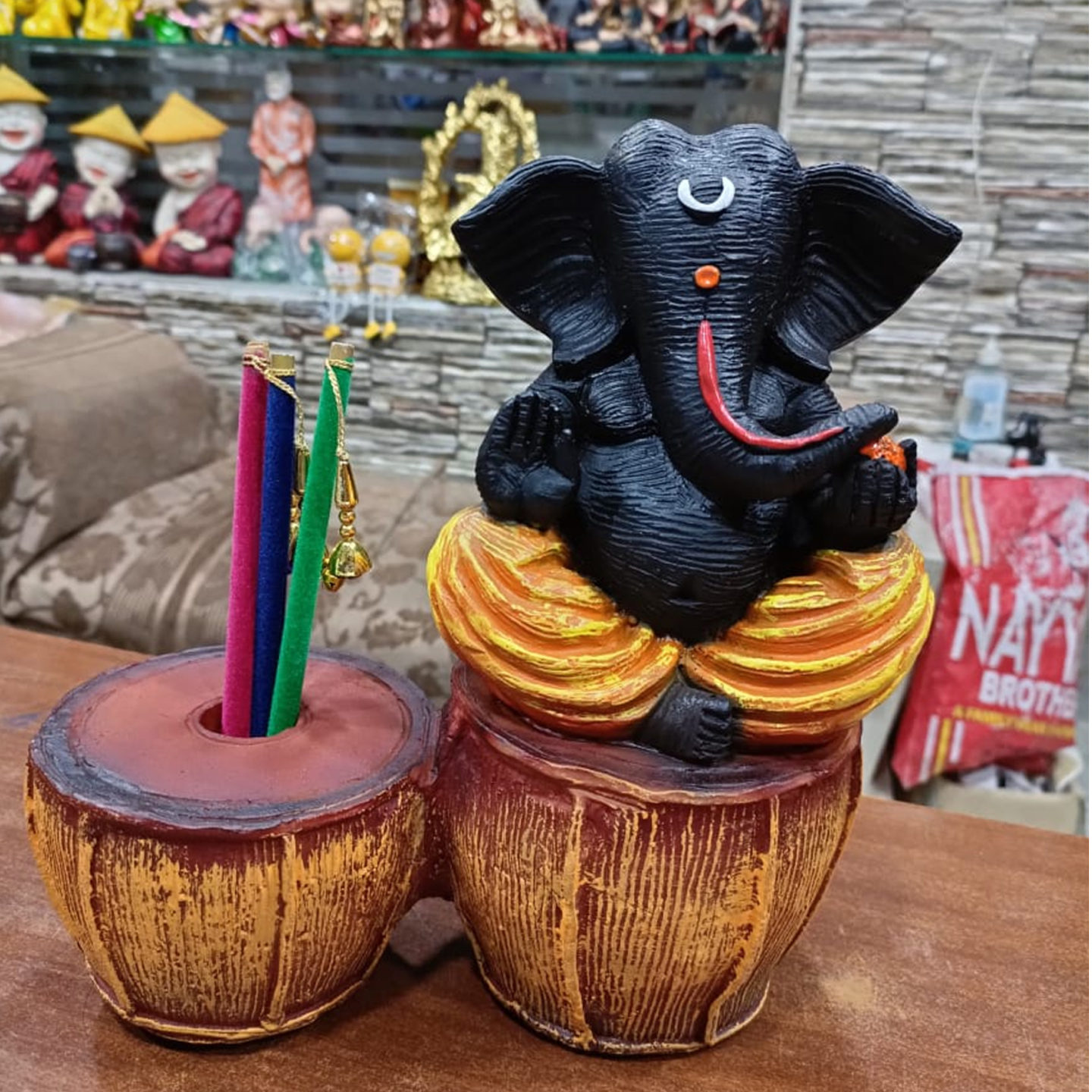 Nimisha Line Décor Sitting Ganesha on Tabla Religious Statue Best for Home & Office Décor Best Diwali Gift (Sticks not Included)