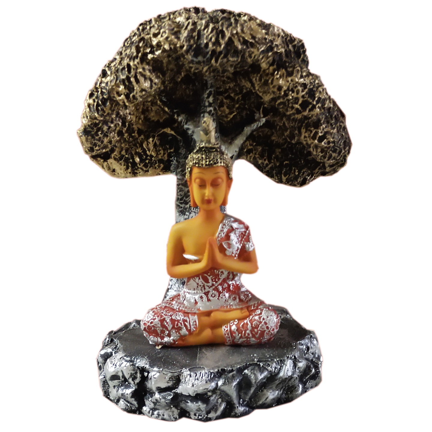 Nimisha Line Décor Dhyan Lord Buddha Statue with Tree for Home Décor (Red)