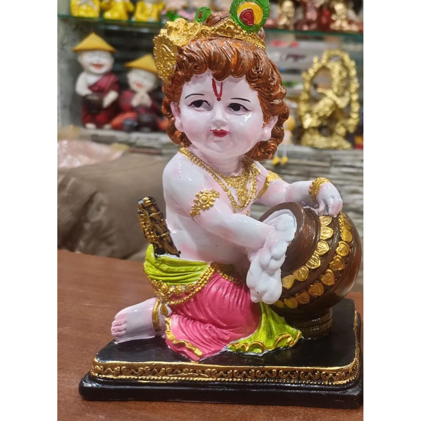 Nimisha Line Décor Polyresin God Krishna Idol Lord Makhan Chor Religious Statue 01 Beautiful Mandir Décor Item