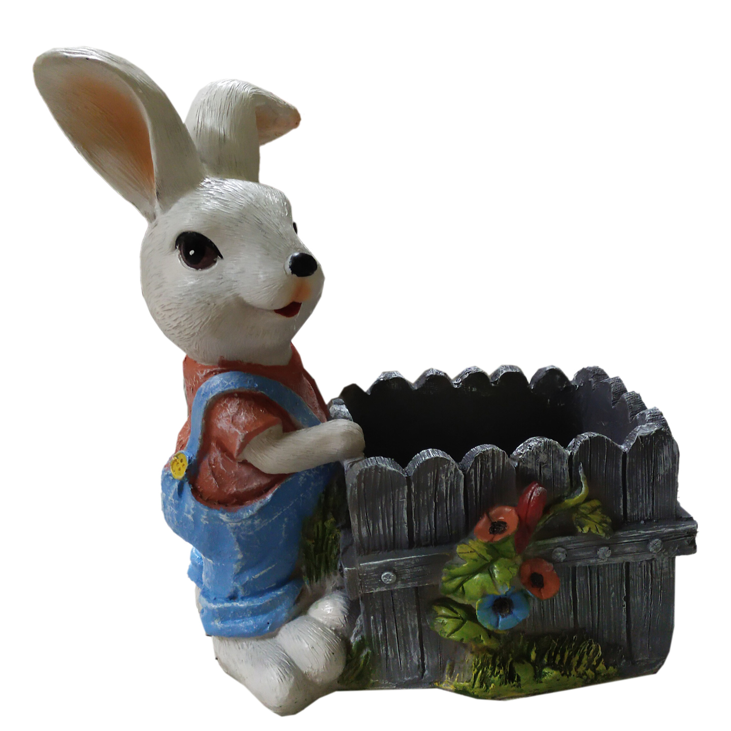 Nimisha Line Decor Resin Cute White Rabbit with Basket Sculpture for Home Décor (Without Plant)