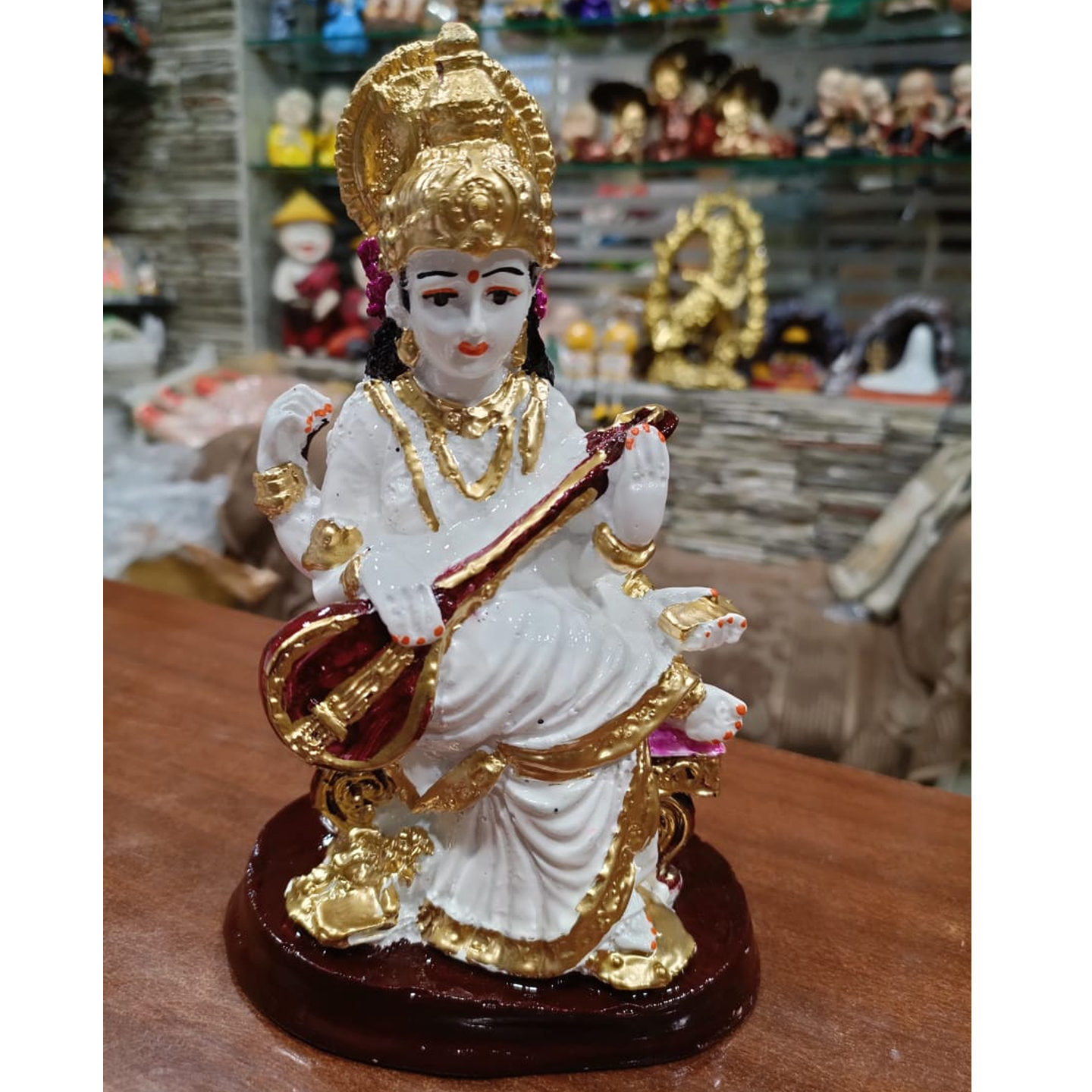 Nimisha Line Décor Goddess Maa Saraswati Idol, Saraswati Maa Murti Religious Gift Item