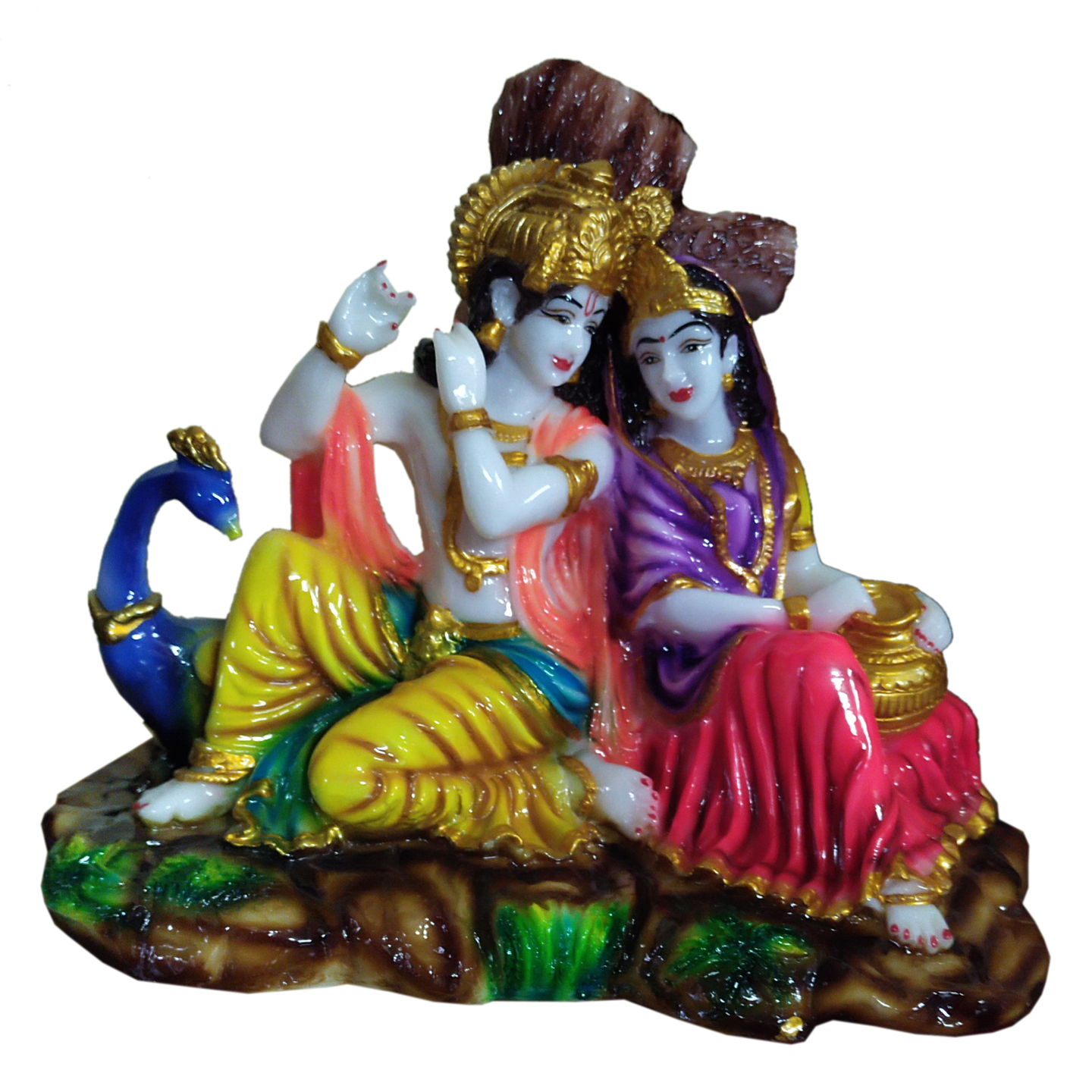 Nimisha Line Decor Beautiful Marble Dust Peacock Radha Krishna God Statue