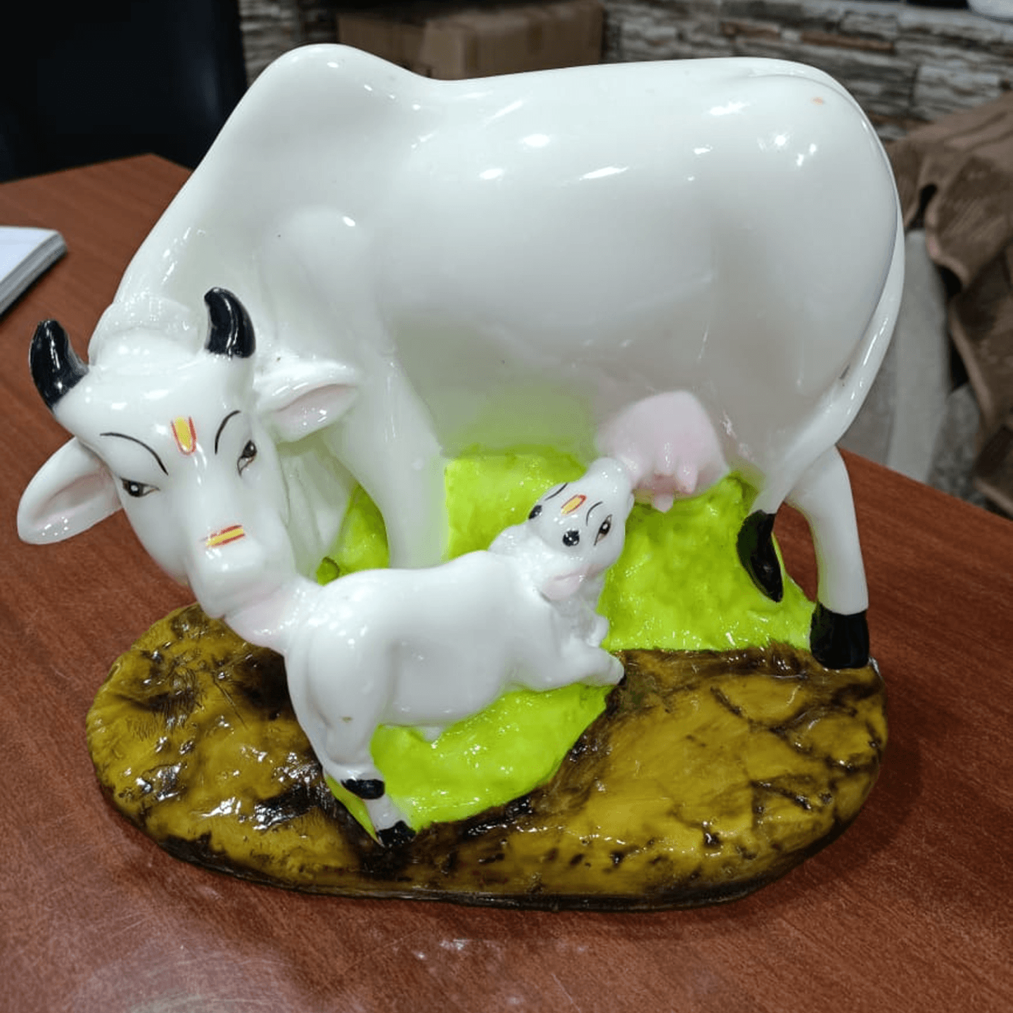 Nimisha Line Décor Beautiful Spiritual Cow Maa Statue with Calf