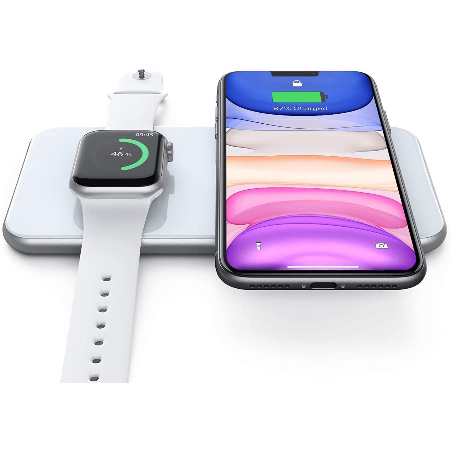 2 in 1 Wireless Charger, 15W Dual Wireless Charging Pad Compatible with All Qi-enabled Cellphones, Airpods 3/2/Pro, iWatch 9/8/SE/7/6/5/4/3/2