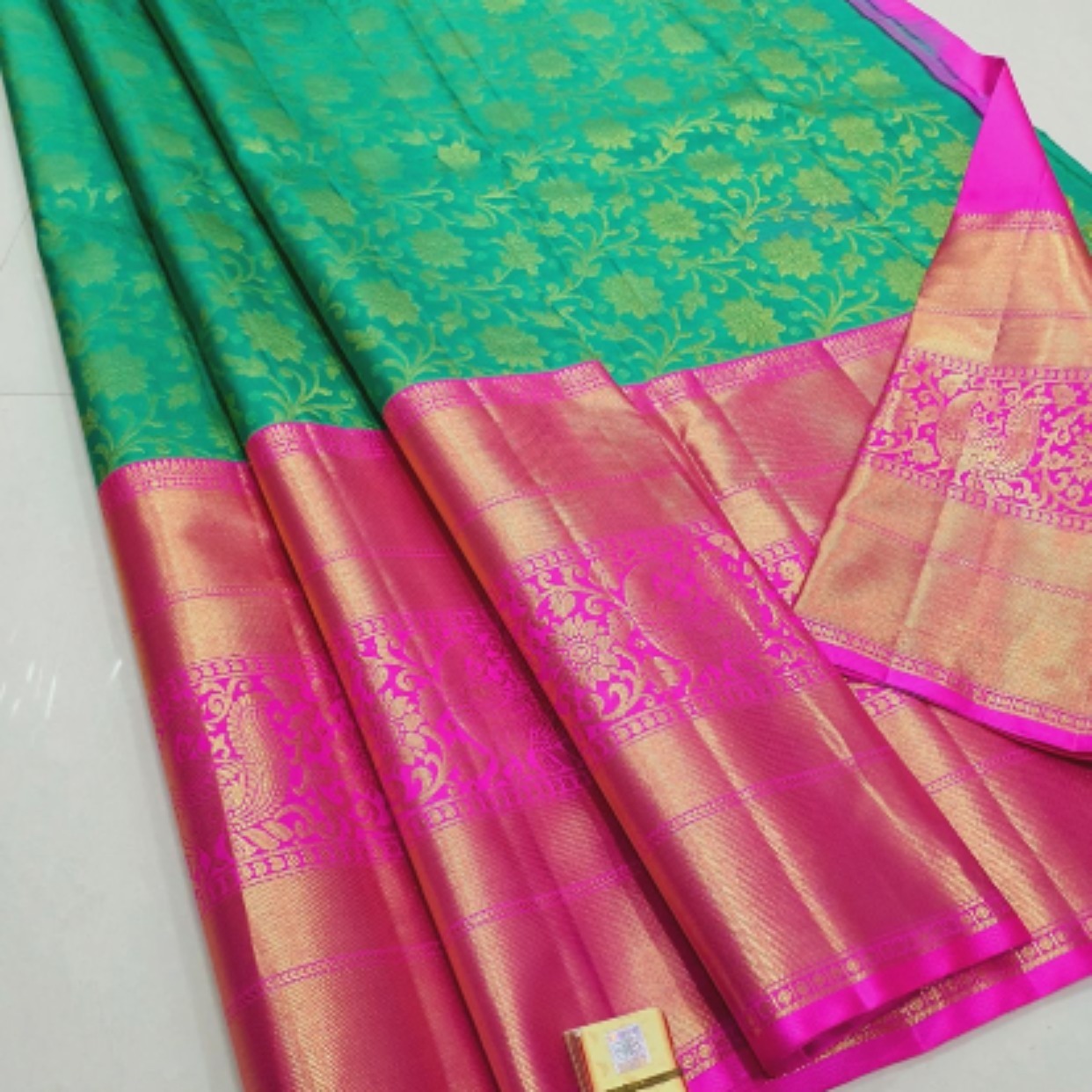 Teal Shade Kancheepuram silk Lehenga 2 gram zari