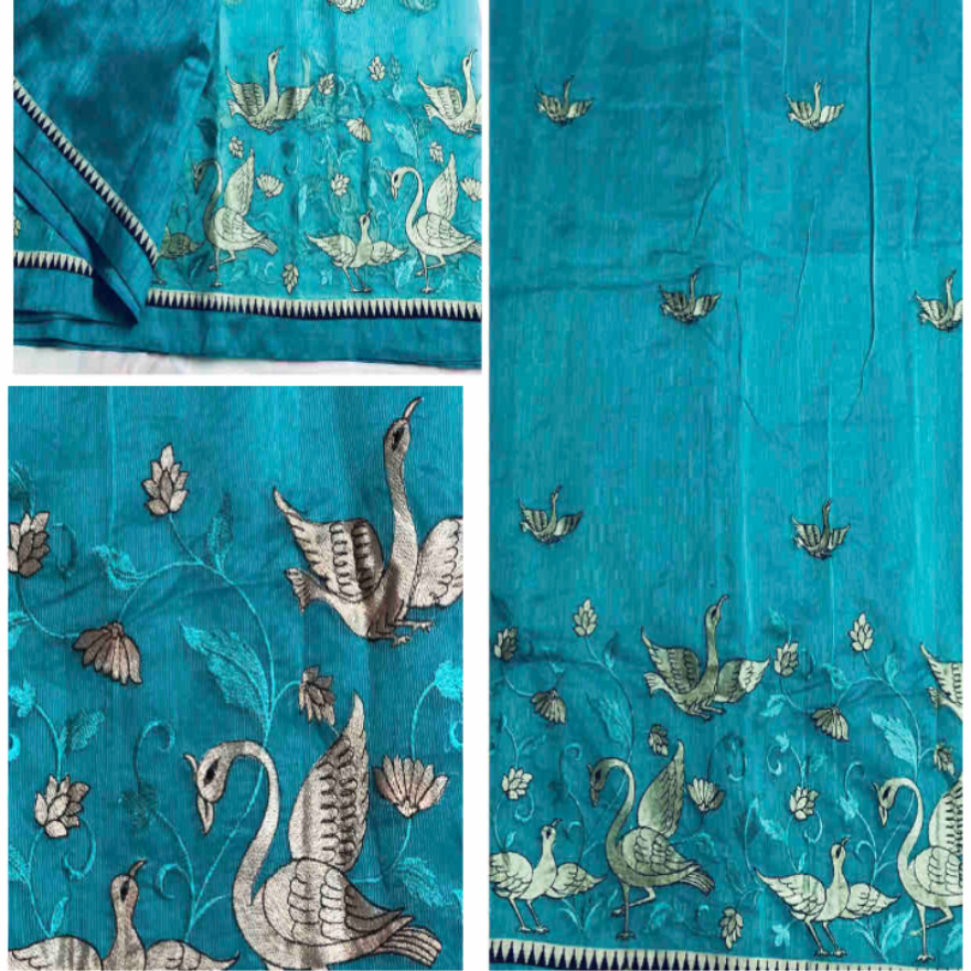 Swan on River Design Saree