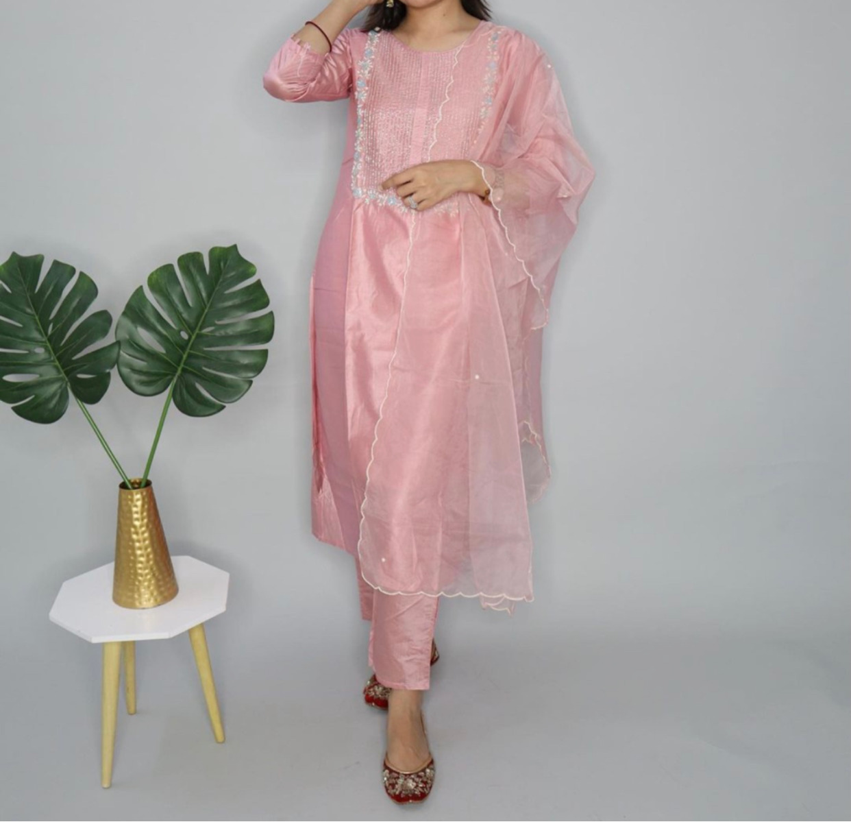 Light Pink Kurtis Set with beads work Size:M