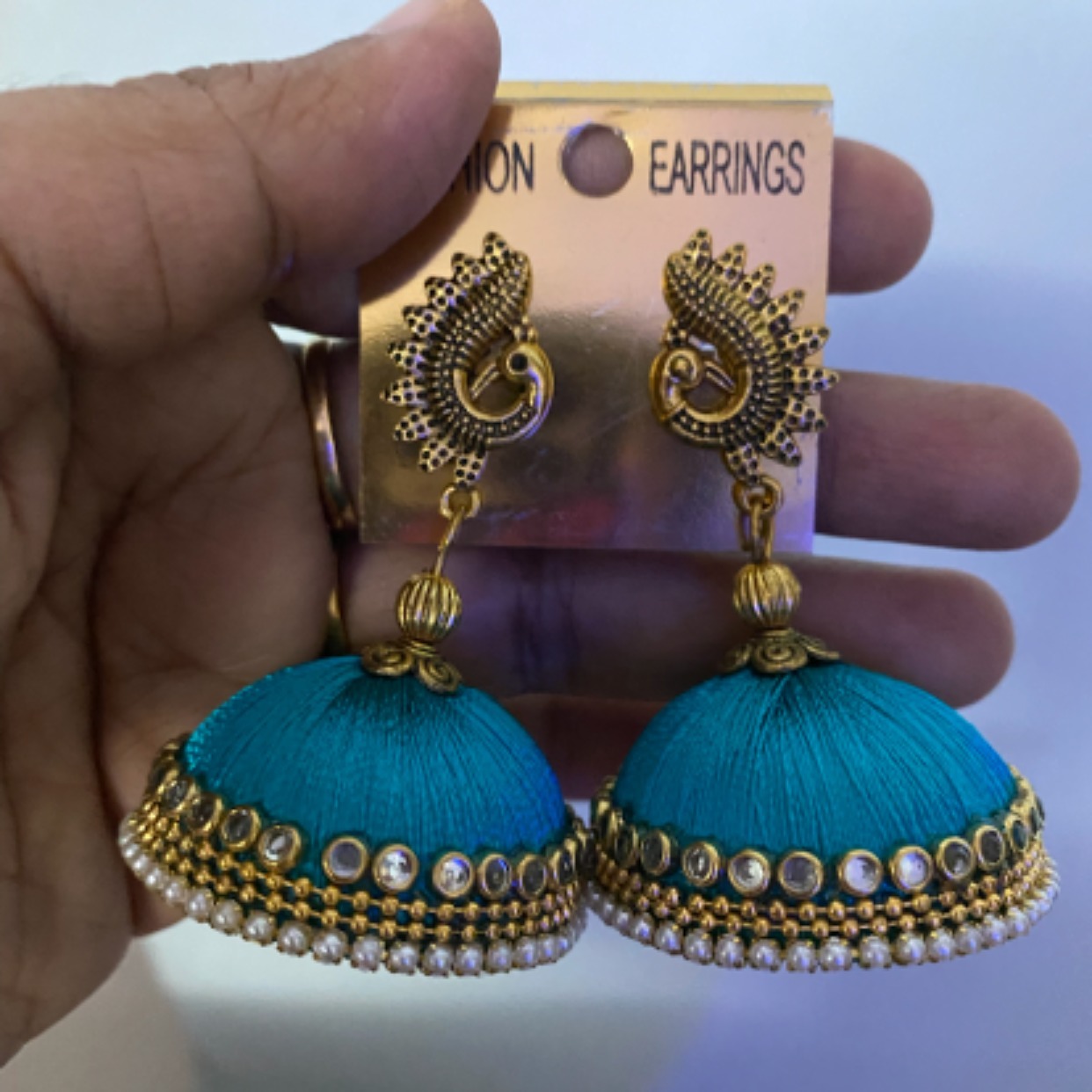 Aquamarine shade silk thread Jhumkha 
