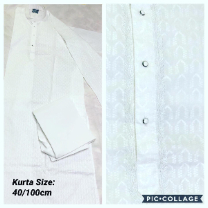 Pearl White Temple Embroidery Kurta with pants Size 40