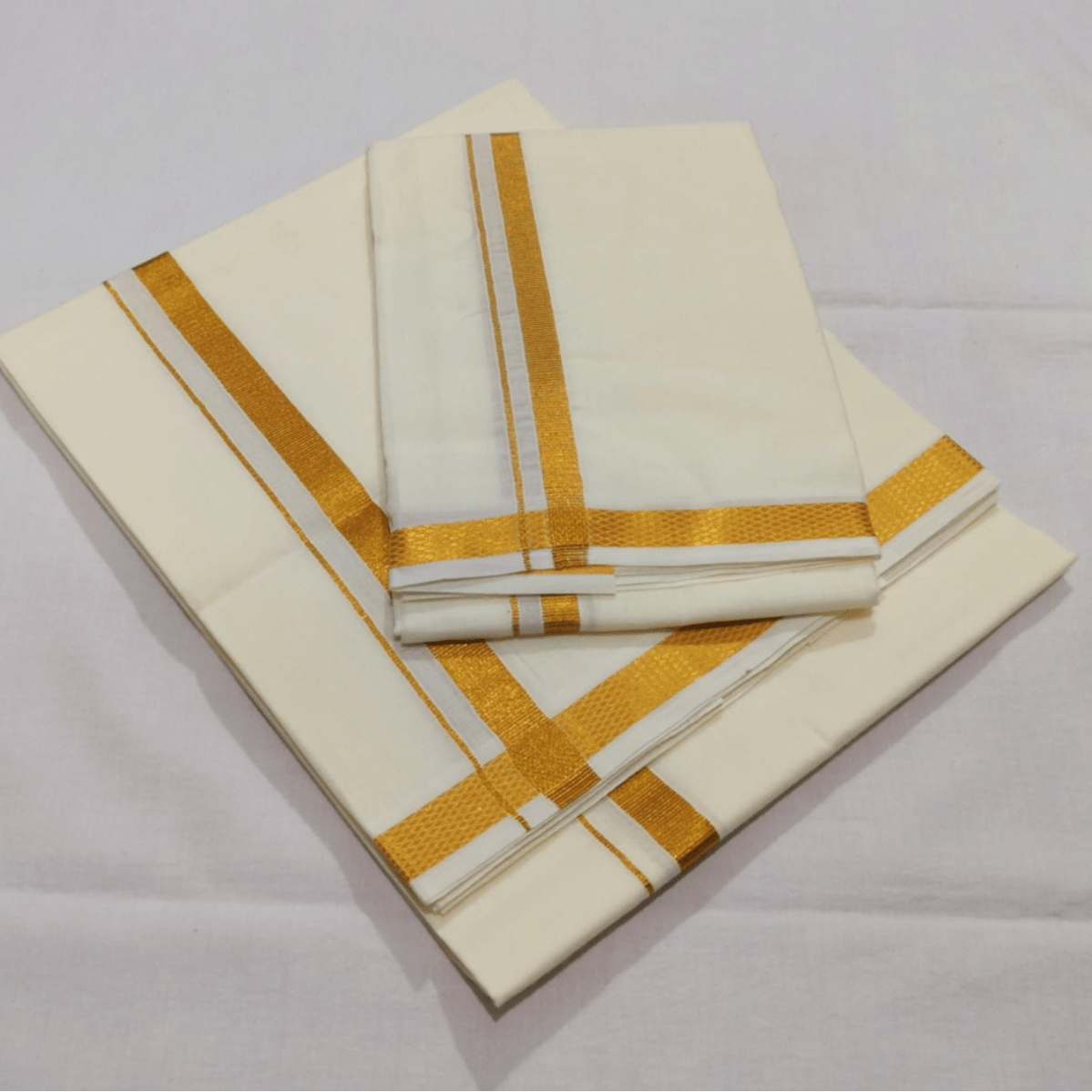 Silk Half-White Shirt with Pure Cotton Dhoti & Angavastram Set