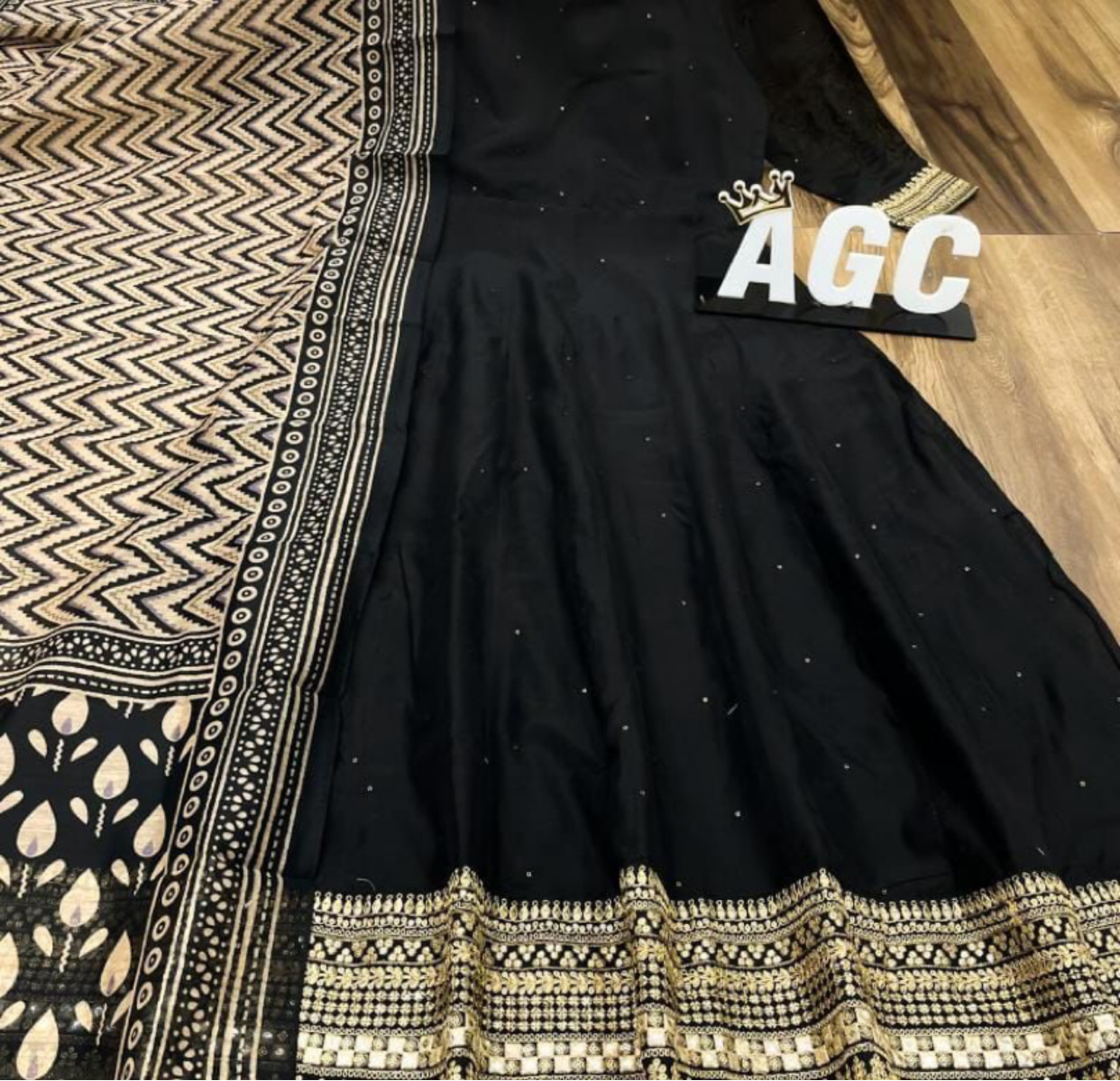 Black gold sequins work kurti with duppata