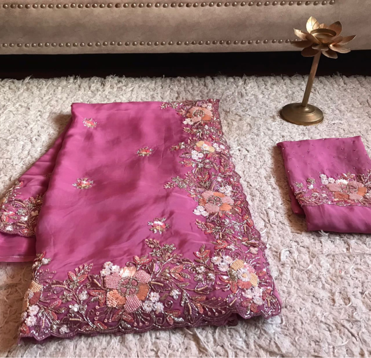 Chiffon Silk with full handwork 3D floral designs