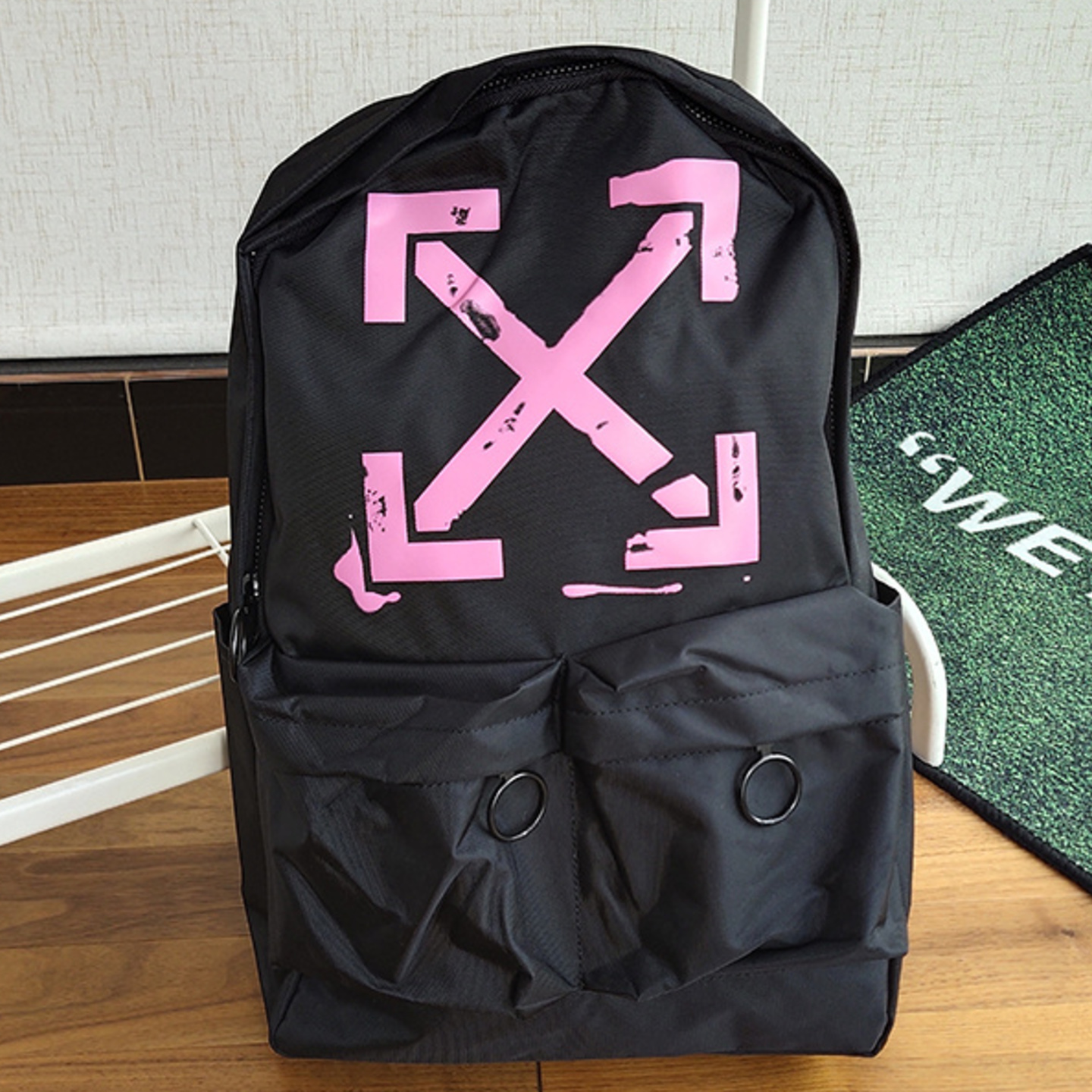 Off White Black Arrow Print Brushed Canvas Backpack