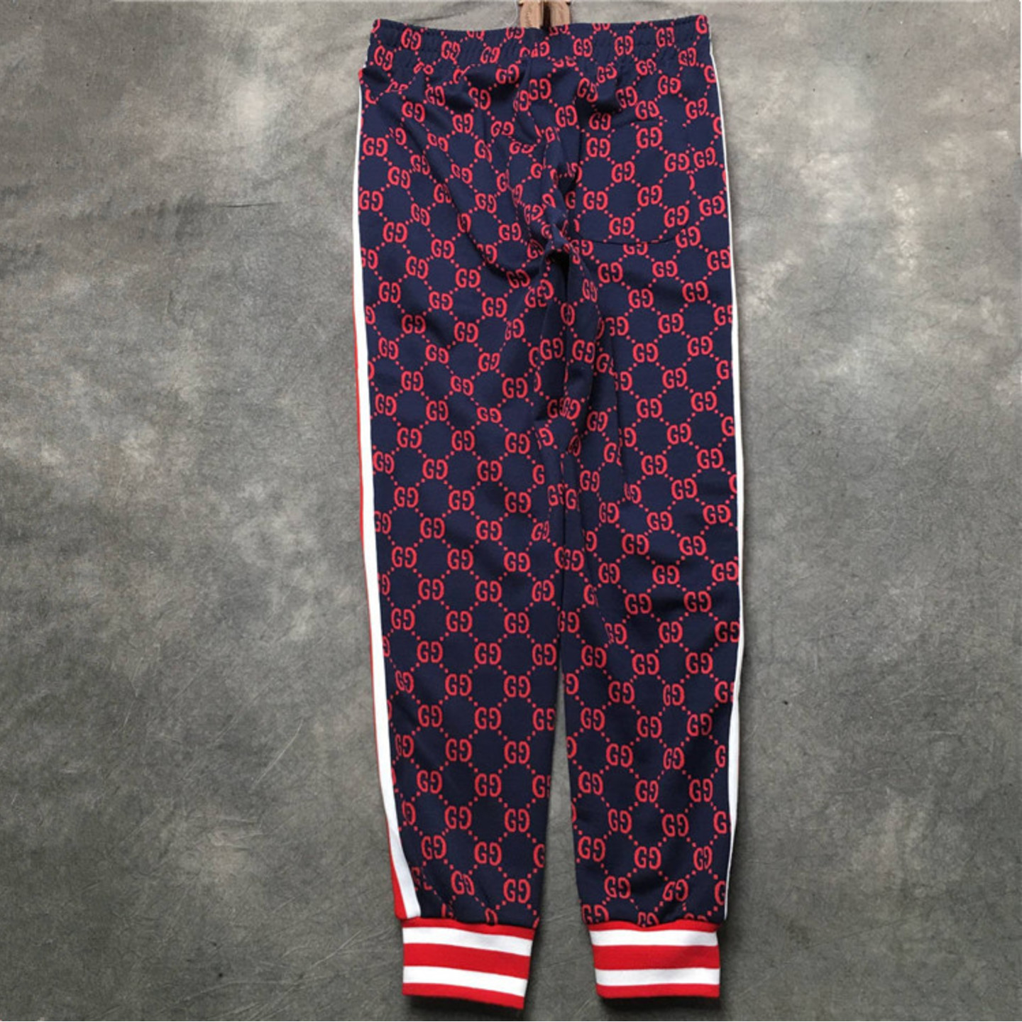 Gucci GG Jacquard Navy Red Cotton Track Jogging Pant Sweatpants