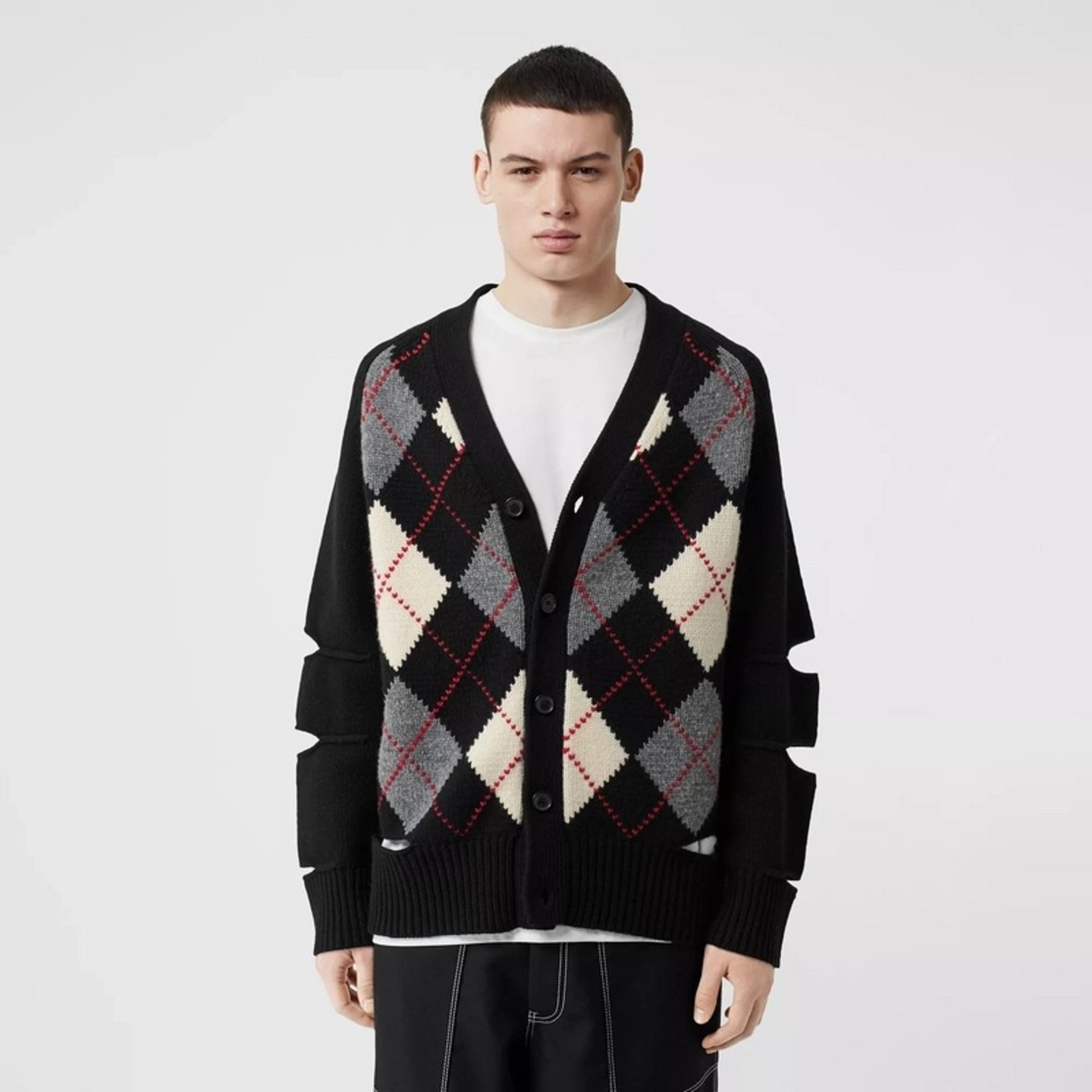 Burberry Cut out Detail Merino Wool Cashmere Cardigan Sweater