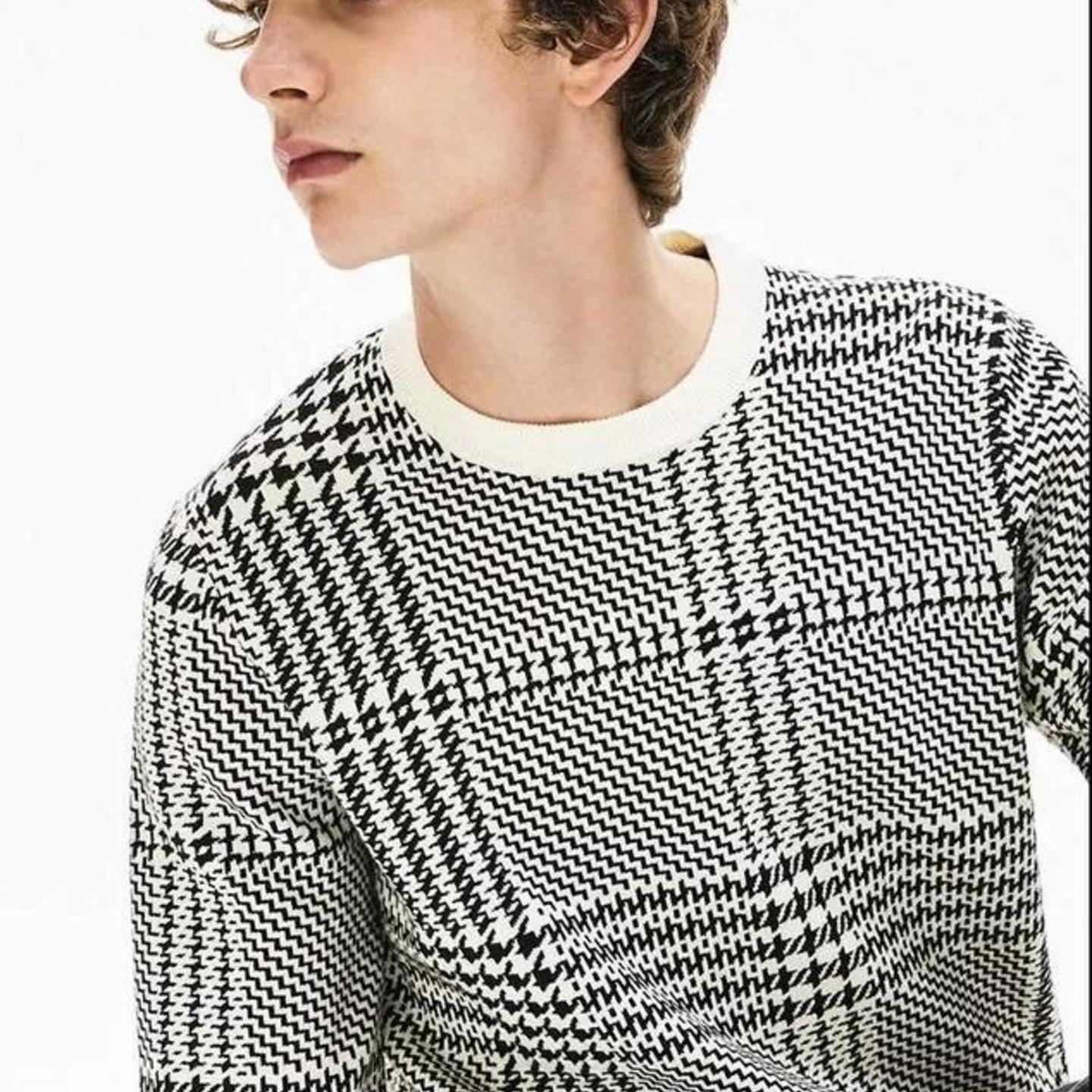 Lacoste Crewneck Houndstooth Cotton And Cashmere Sweater