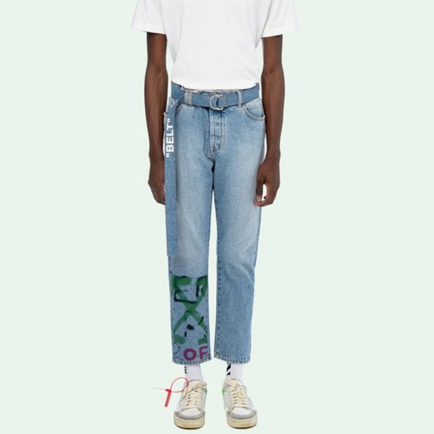 Off White Slim Low Crotch Jeans