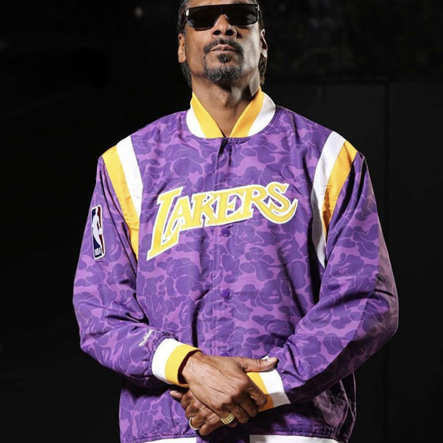 BAPE x Mitchell & Ness Lakers Warm Up 18FW Jacket Purple