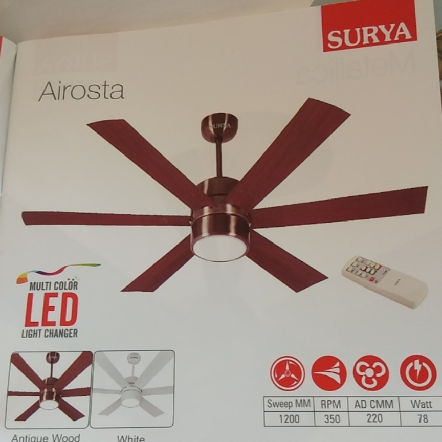 SURYA AIROSTA MULTI COLOR LED LIGHT CHANGER FAN WITH REMOTE CONTROL