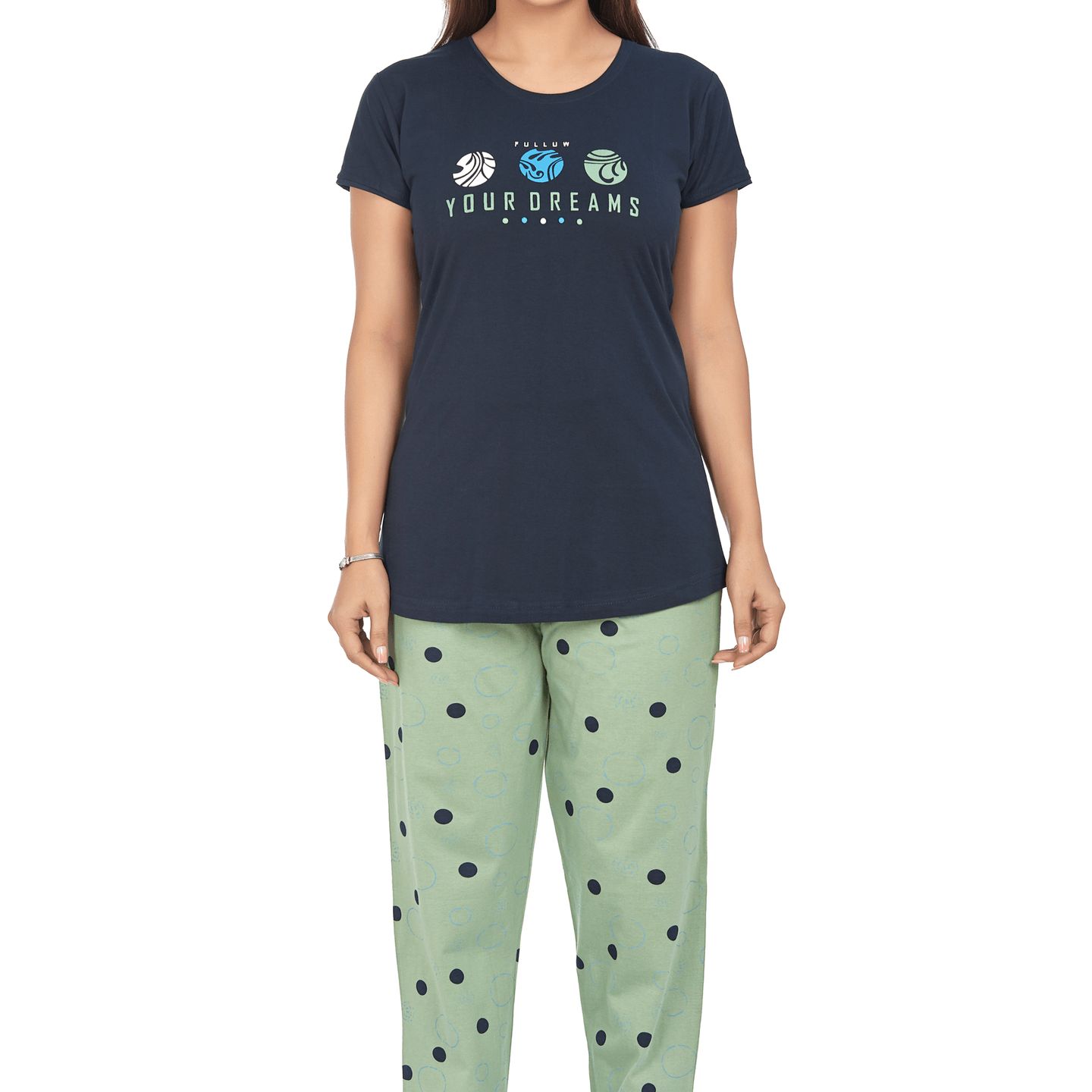 Ticknmart Womens Hosiery Cotton Night Suit (Printed T Shirt & Pajama Set)