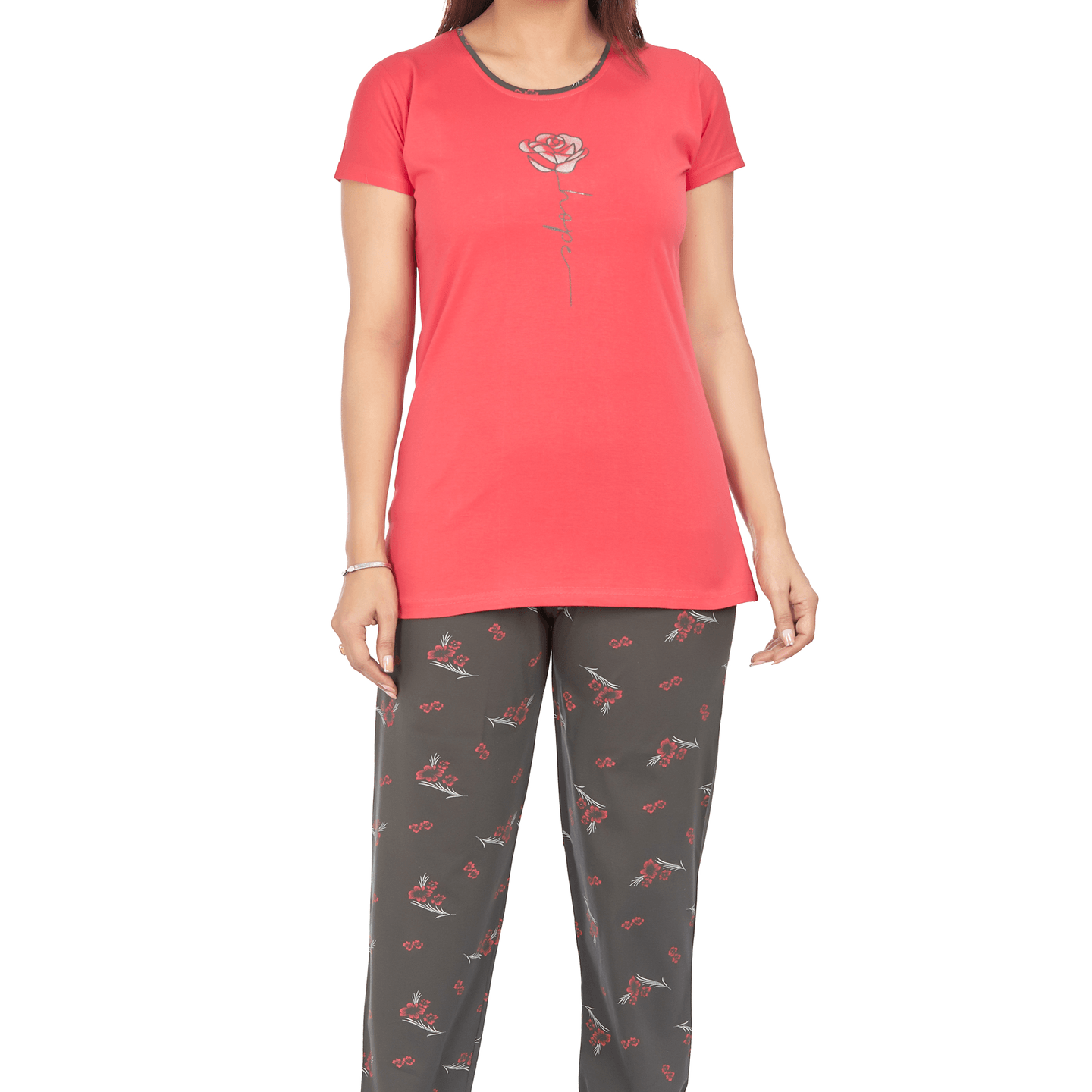 Ticknmart Womens Hosiery Cotton Night Suit (Printed T Shirt & Pajama Set)