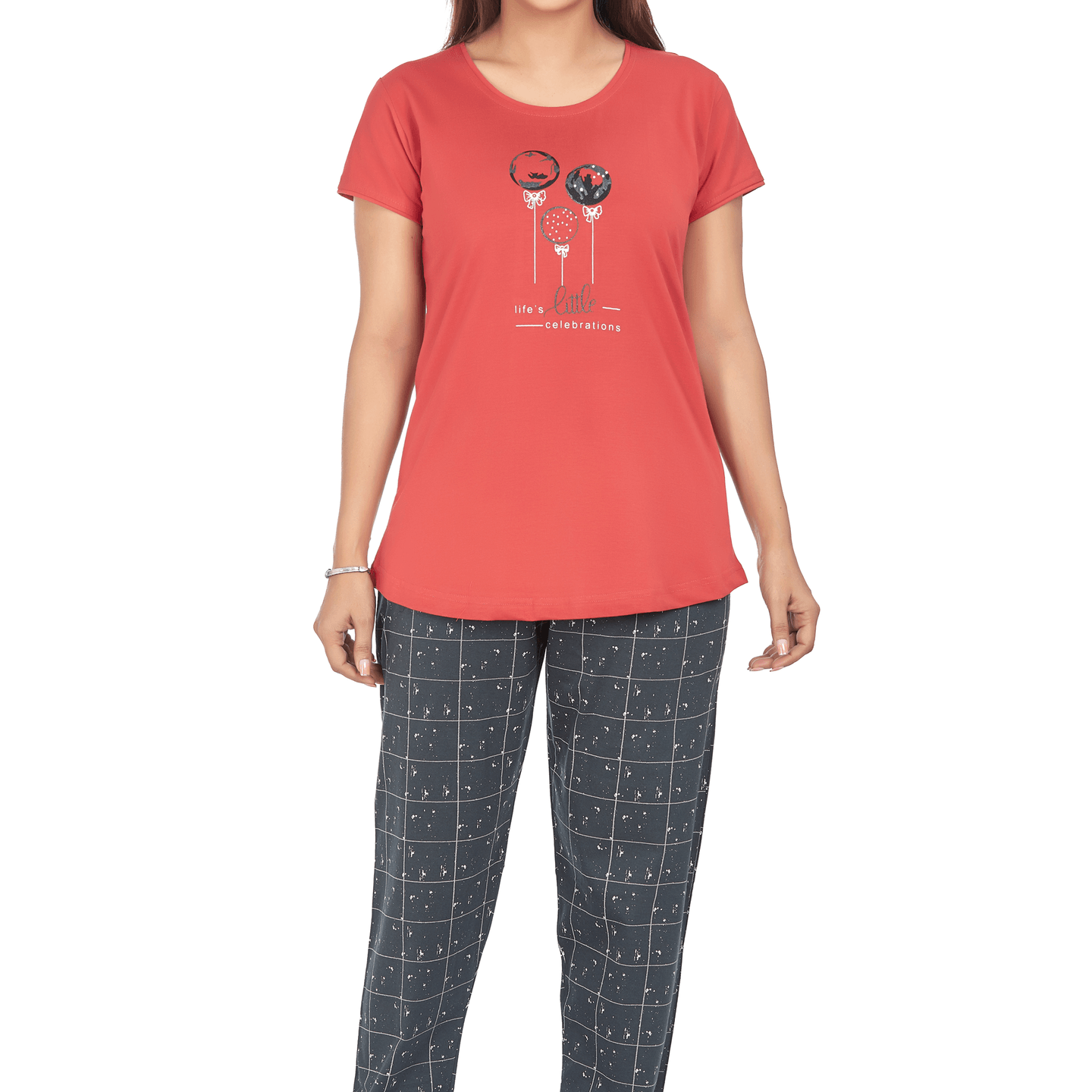 Ticknmart Womens Hosiery Cotton Night Suit (Printed T Shirt & Pajama Set)