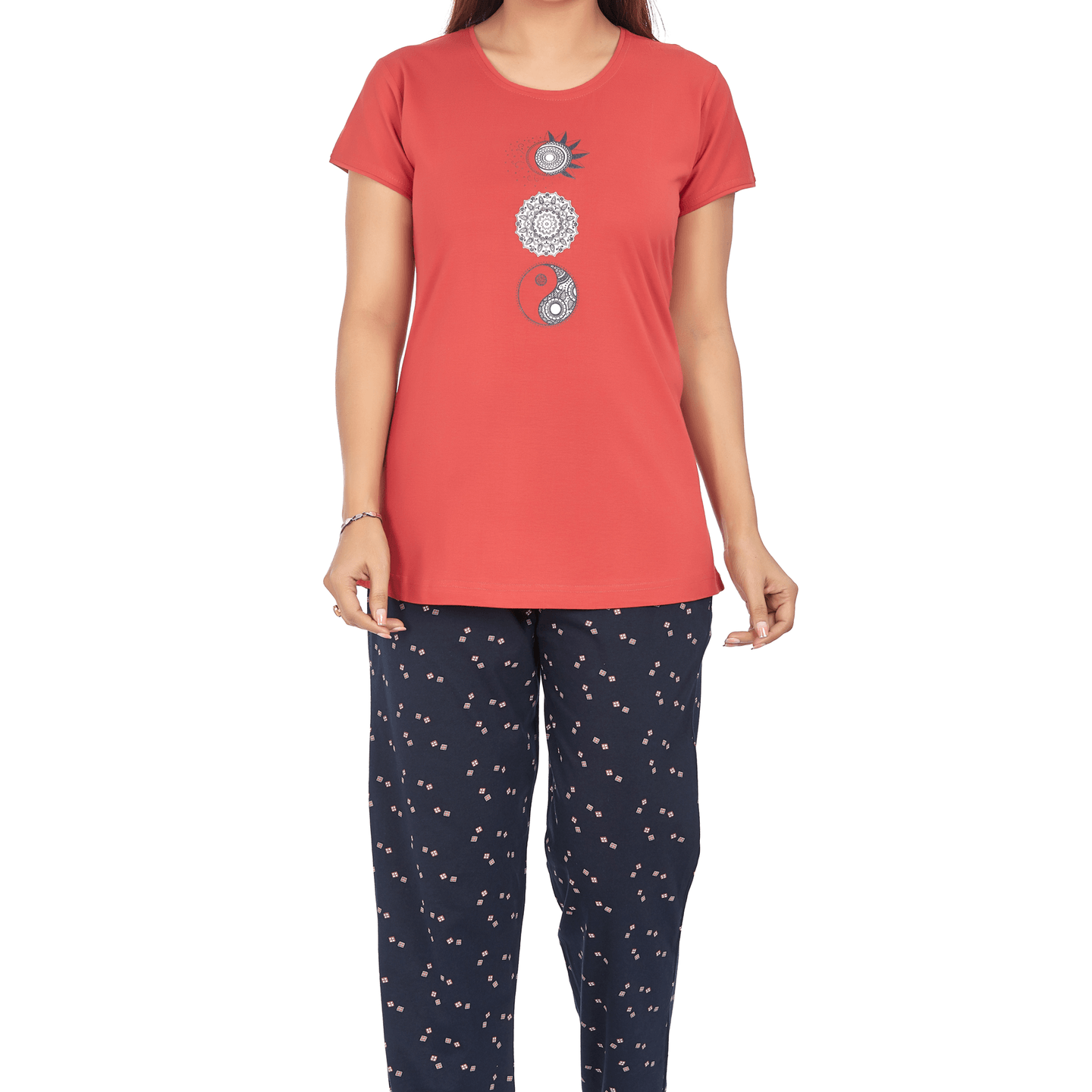 Ticknmart Womens Hosiery Cotton Night Suit (Printed T Shirt & Pajama Set)