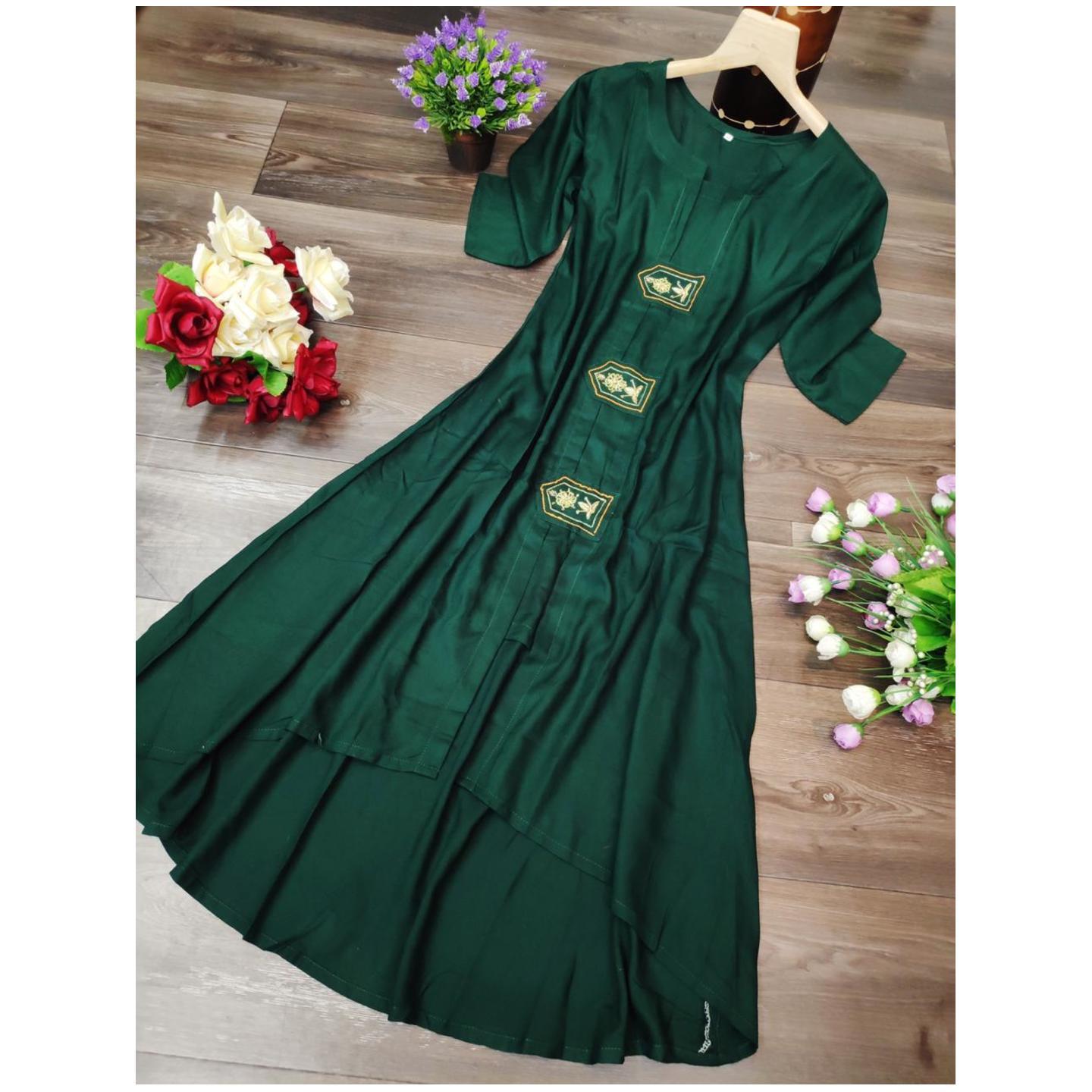 Charming Green Rayon khatli work kurti