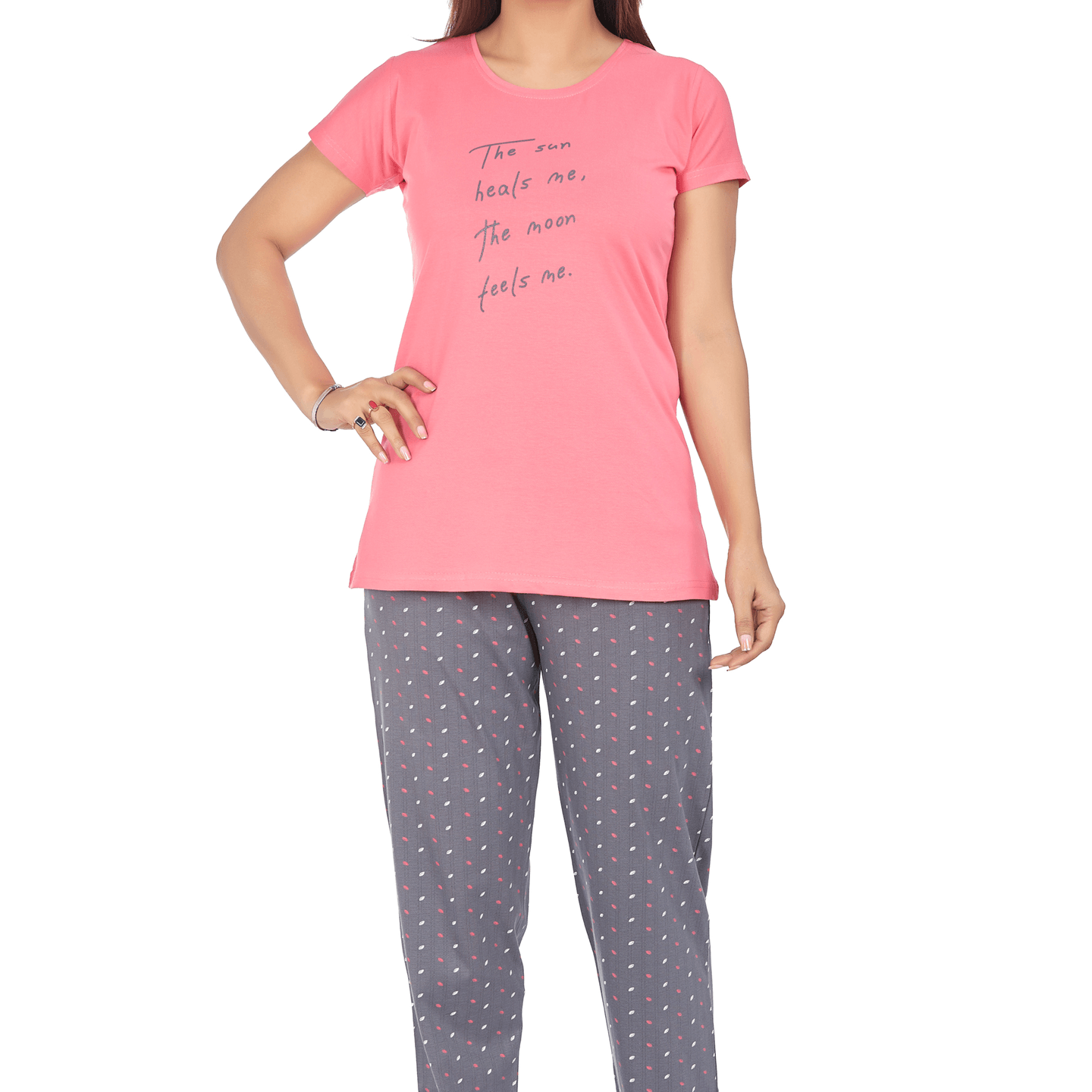 Ticknmart Womens Hosiery Cotton Night Suit (Printed T Shirt & Pajama Set)