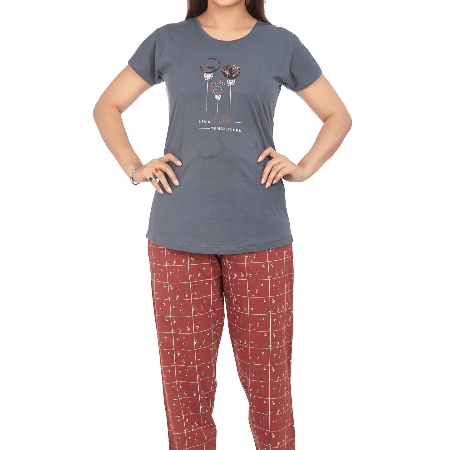 Ticknmart Womens Hosiery Cotton Night Suit (Printed T Shirt & Pajama Set)