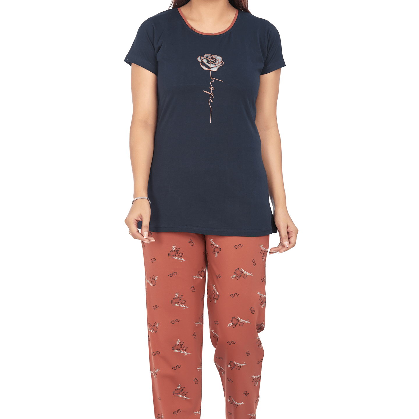 Ticknmart Womens Hosiery Cotton Night Suit (Printed T Shirt & Pajama Set)