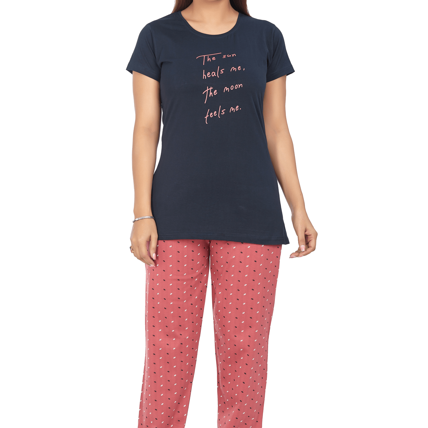 Ticknmart Womens Hosiery Cotton Night Suit (Printed T Shirt & Pajama Set)