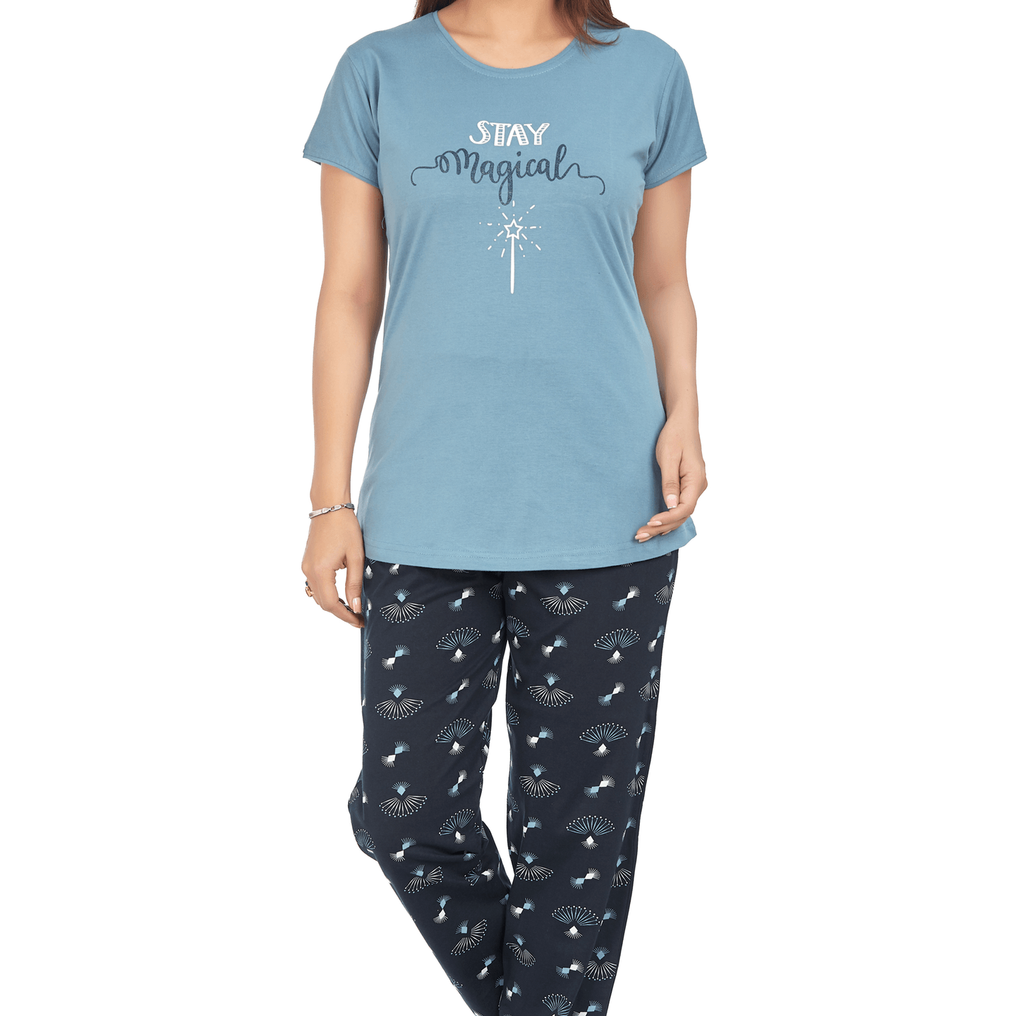 Ticknmart Womens Hosiery Cotton Night Suit (Printed T Shirt & Pajama Set)