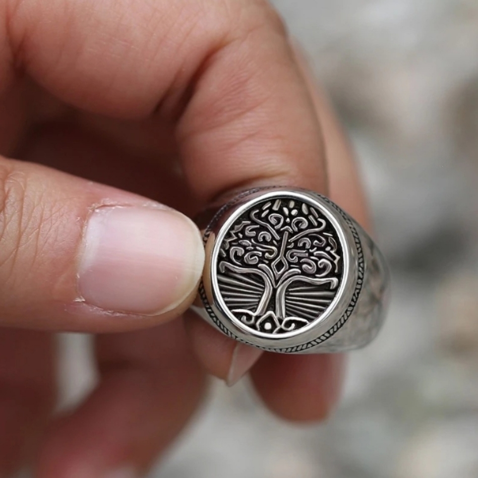 STAINLESS STEEL SIGNET TREE OF LIFE VIKING RING
