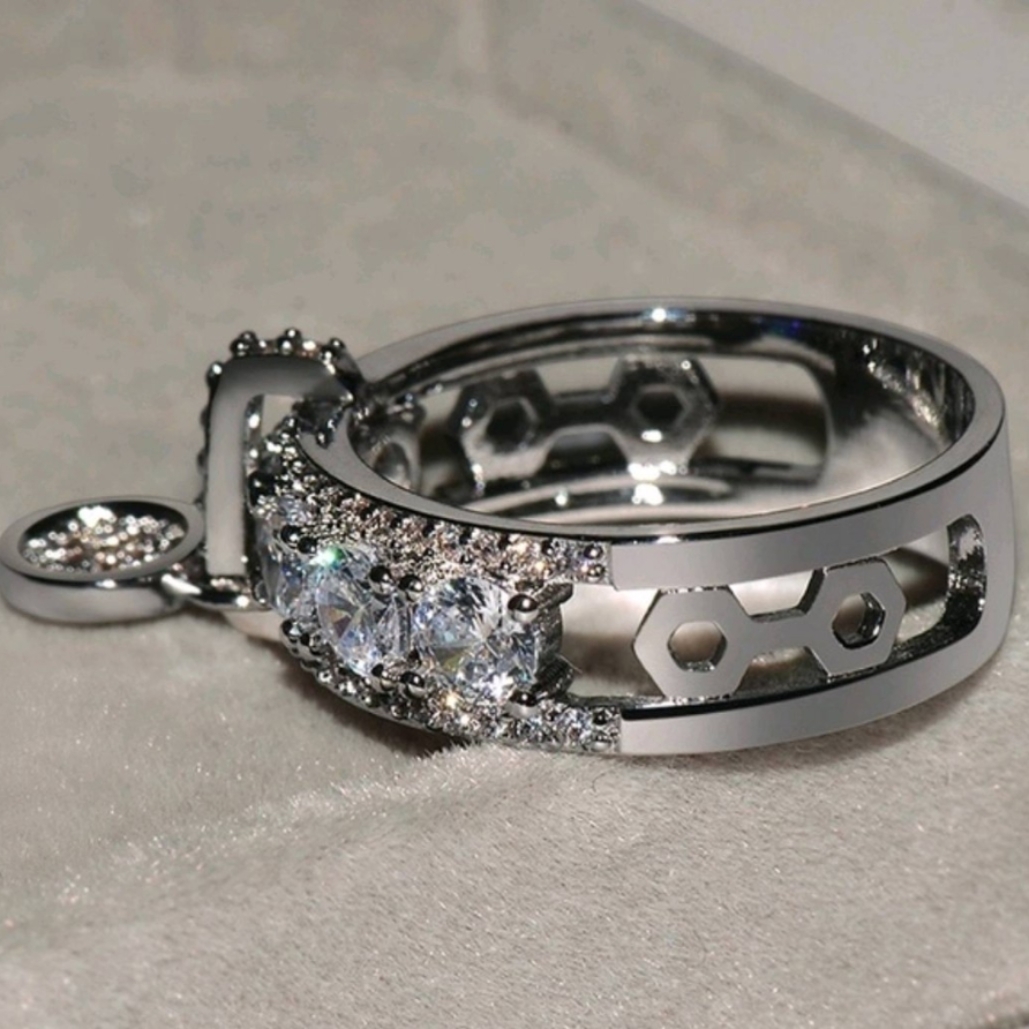 Womens 925 Sterling Silver White Sapphire CZ Ring 