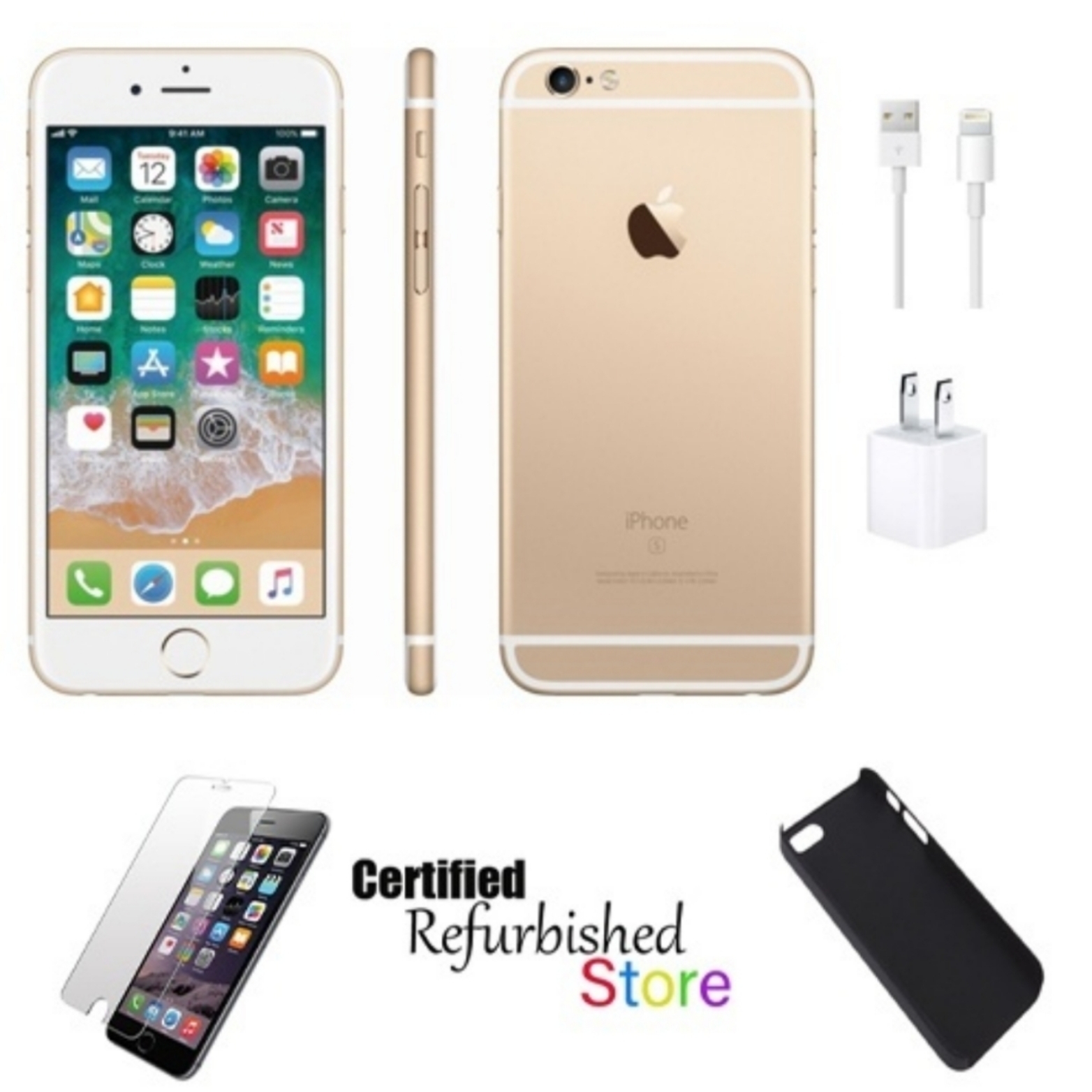 Apple iPhone 6s 32GB Unlocked Bundle Tempered Glass & Case (Refurbished)