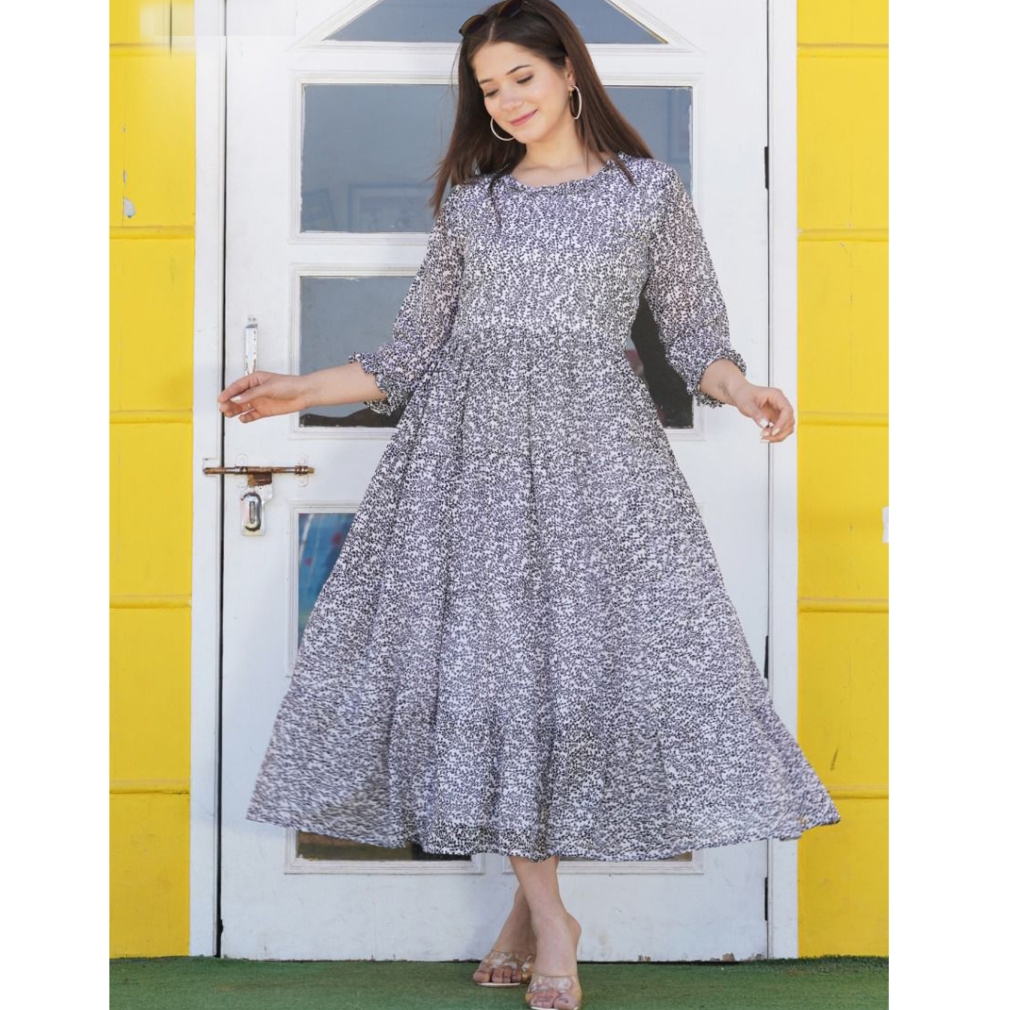  Frill Gown with Fancy Neck and Sleeves