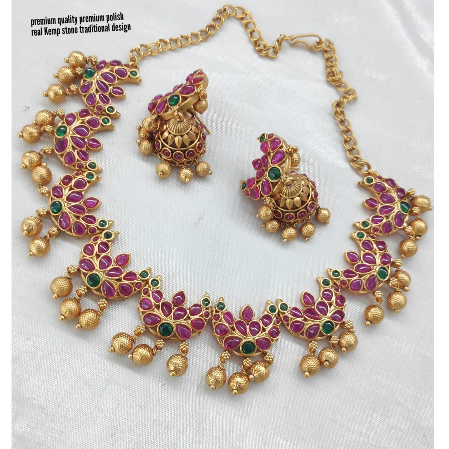 Kemp Stones Pearls Gold Plated Jewellery Set