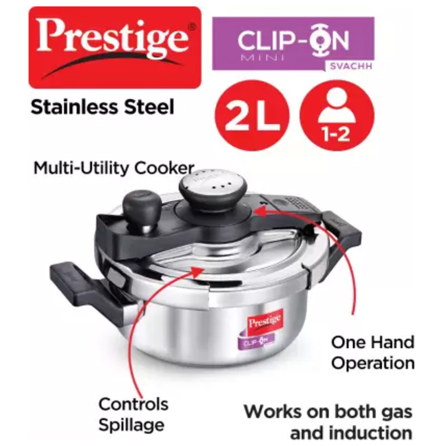 Clip-On Mini Svachh Stainless Steel Pressure Cooker 2 L