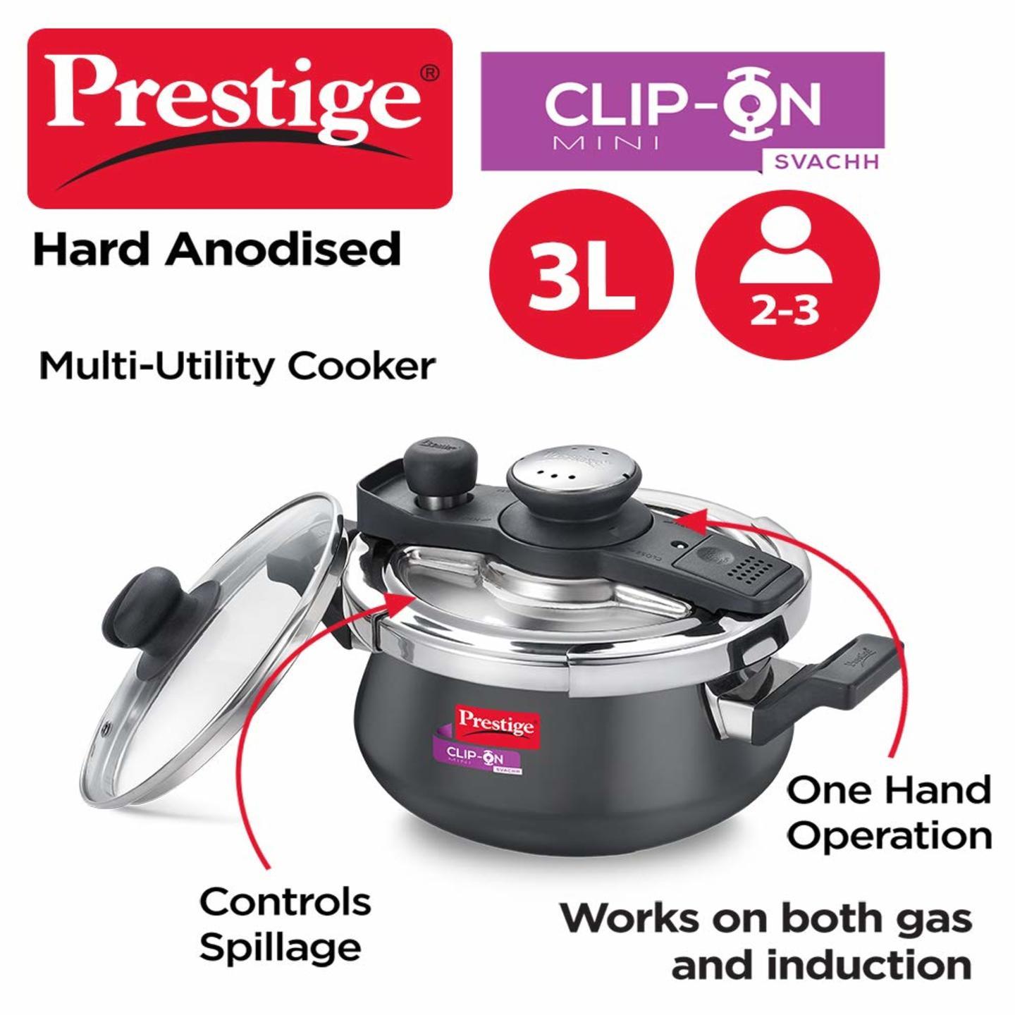 Prestige Svachh Clip-on Aluminium Hard Ionised 3 Litre Pressure Handi