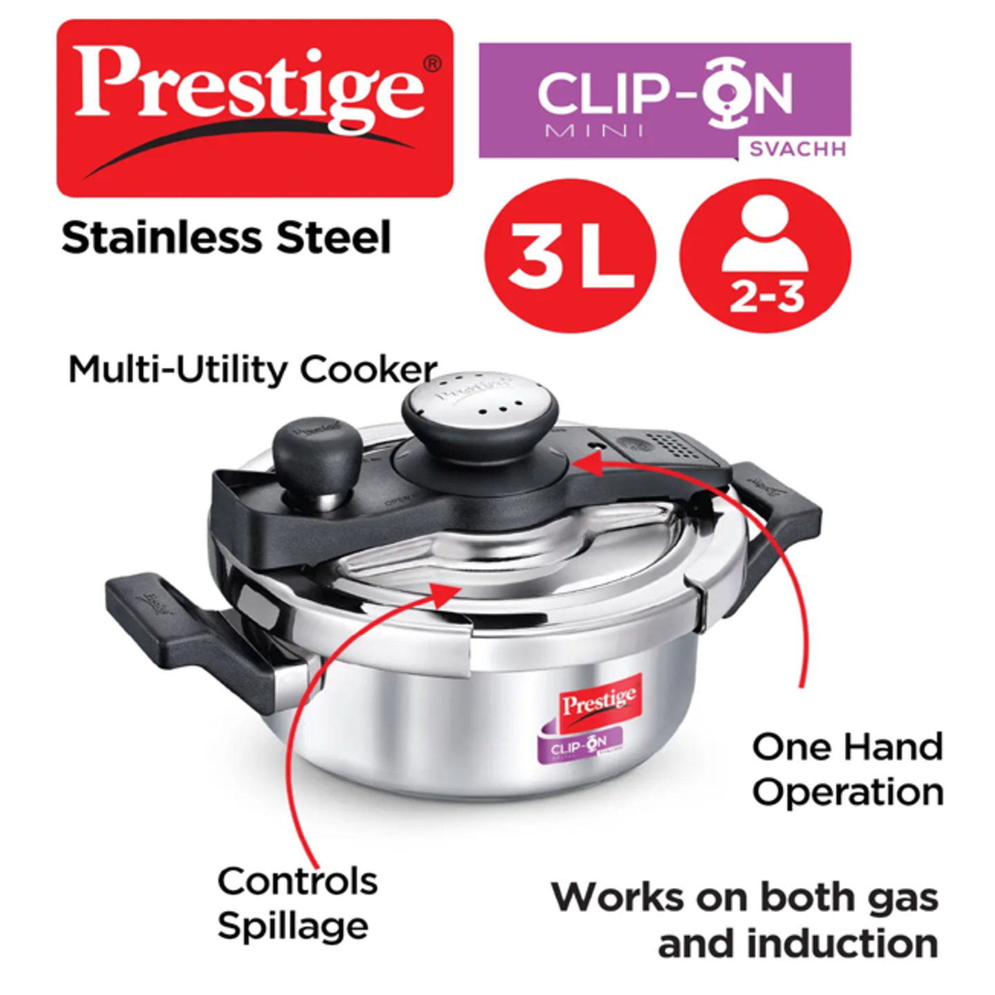 Clip-On Mini Svachh Stainless Steel Pressure Cooker 3 L