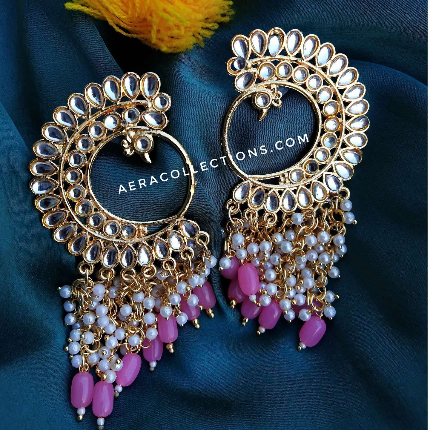 Golden Peacock Designed Pearl Earring