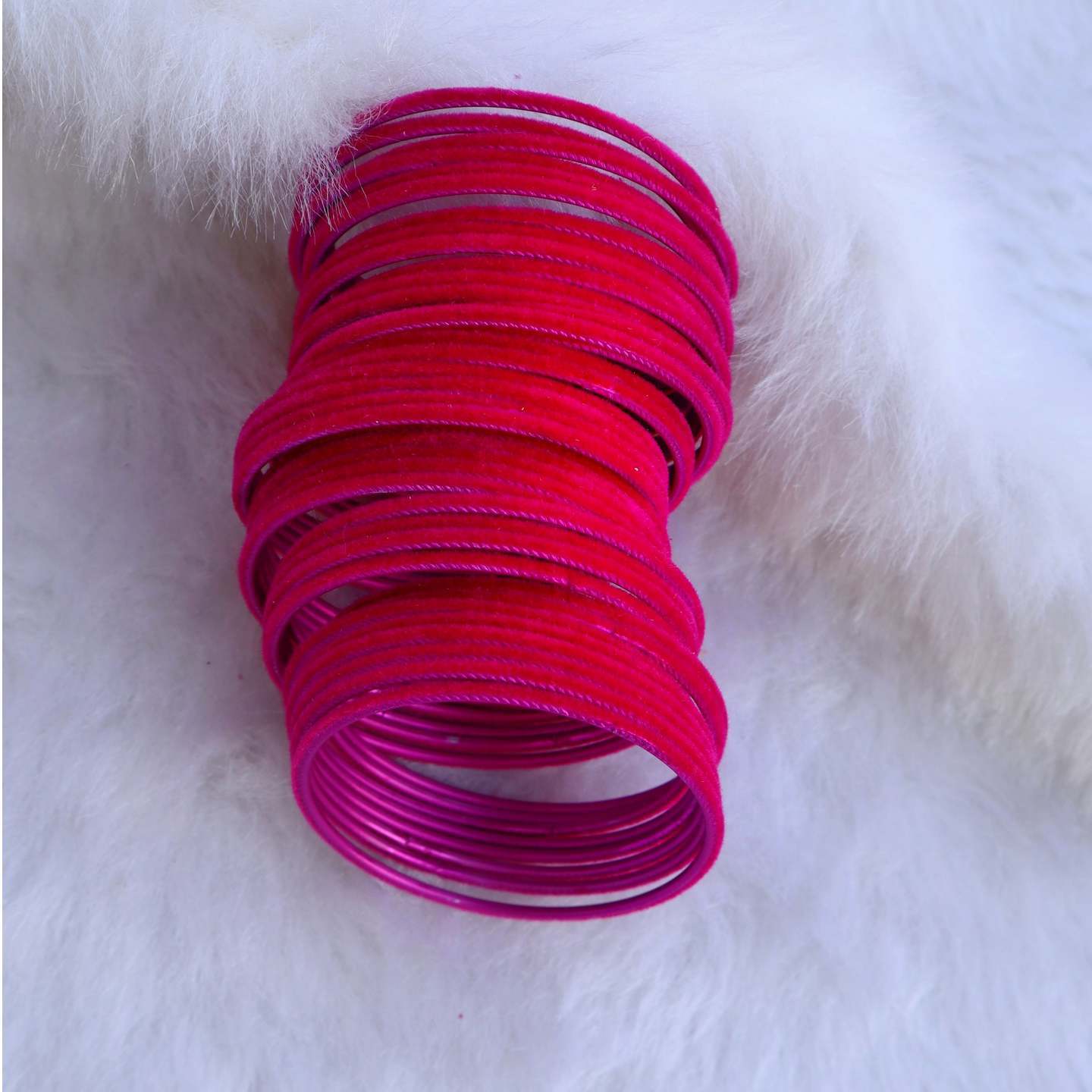 Fuschia Pink  Rani Pink Colored Velvet Plain Bangle
