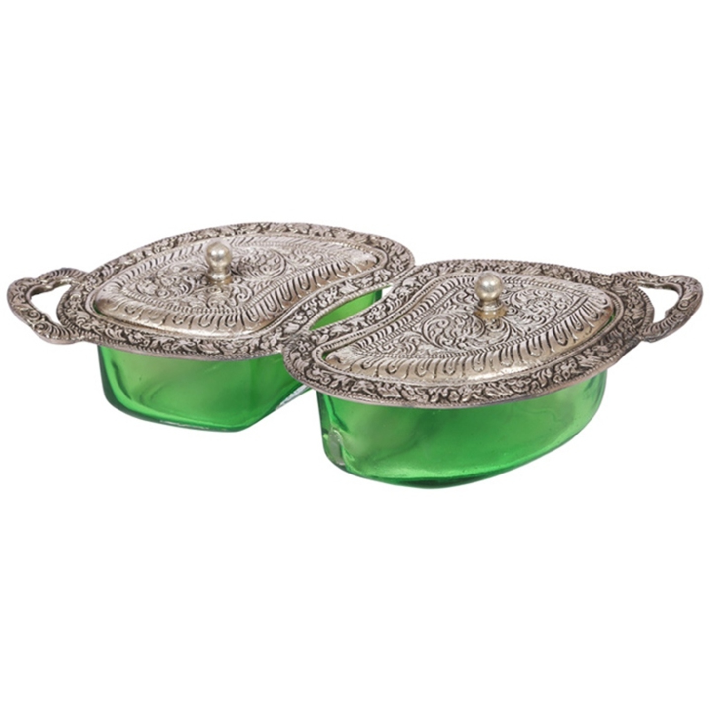 White Metal Classic Serving Bowl with Lid, Green 6X 28 x13 cm