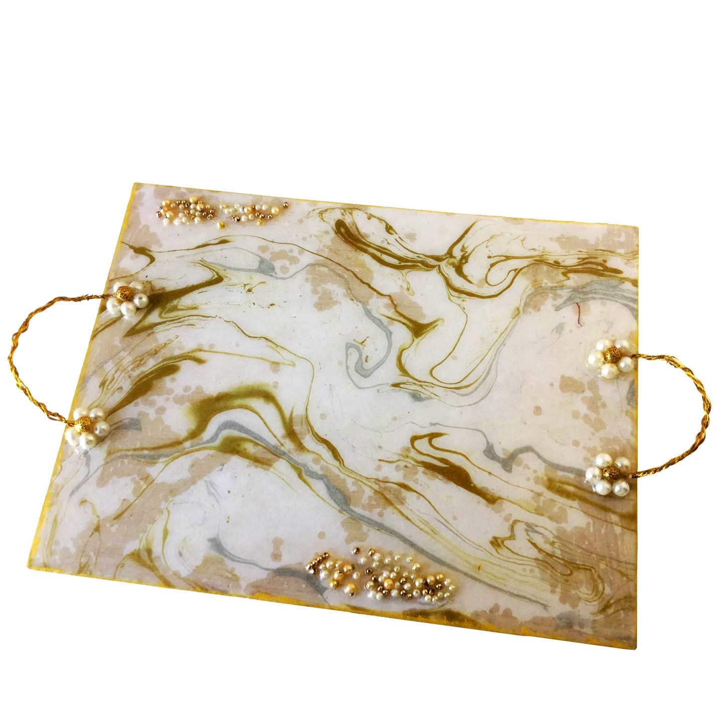 Decoupage Resin MDF Decorative White and Golden Tray