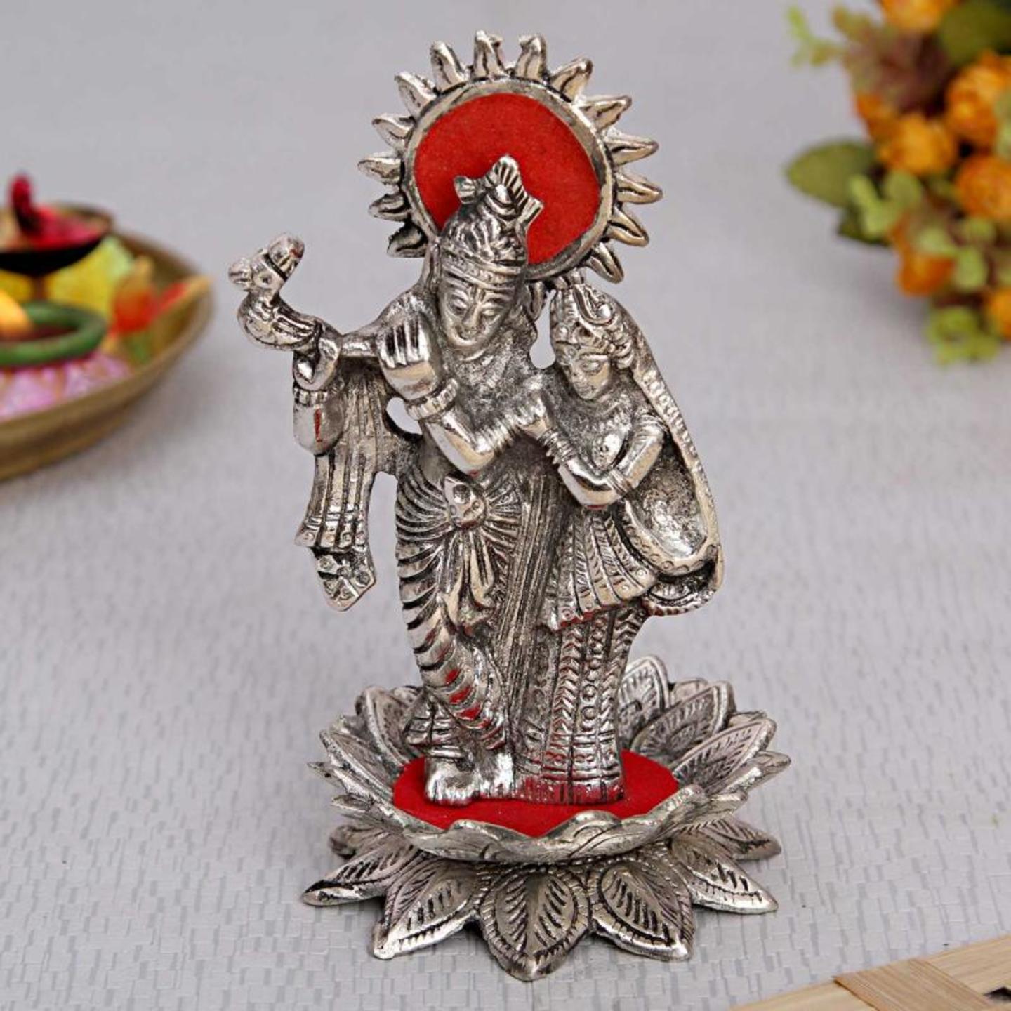 Beautiful White Metal Radha Krishna Idol Item221