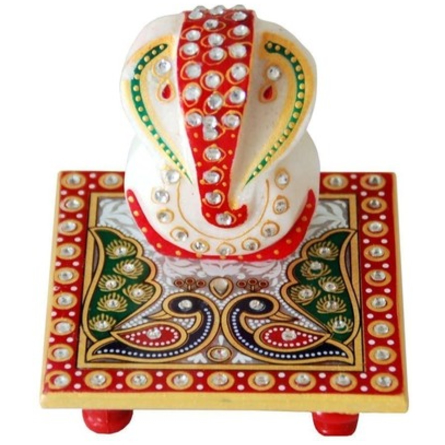 Lord Ganesha On Chowki With Peacock Design