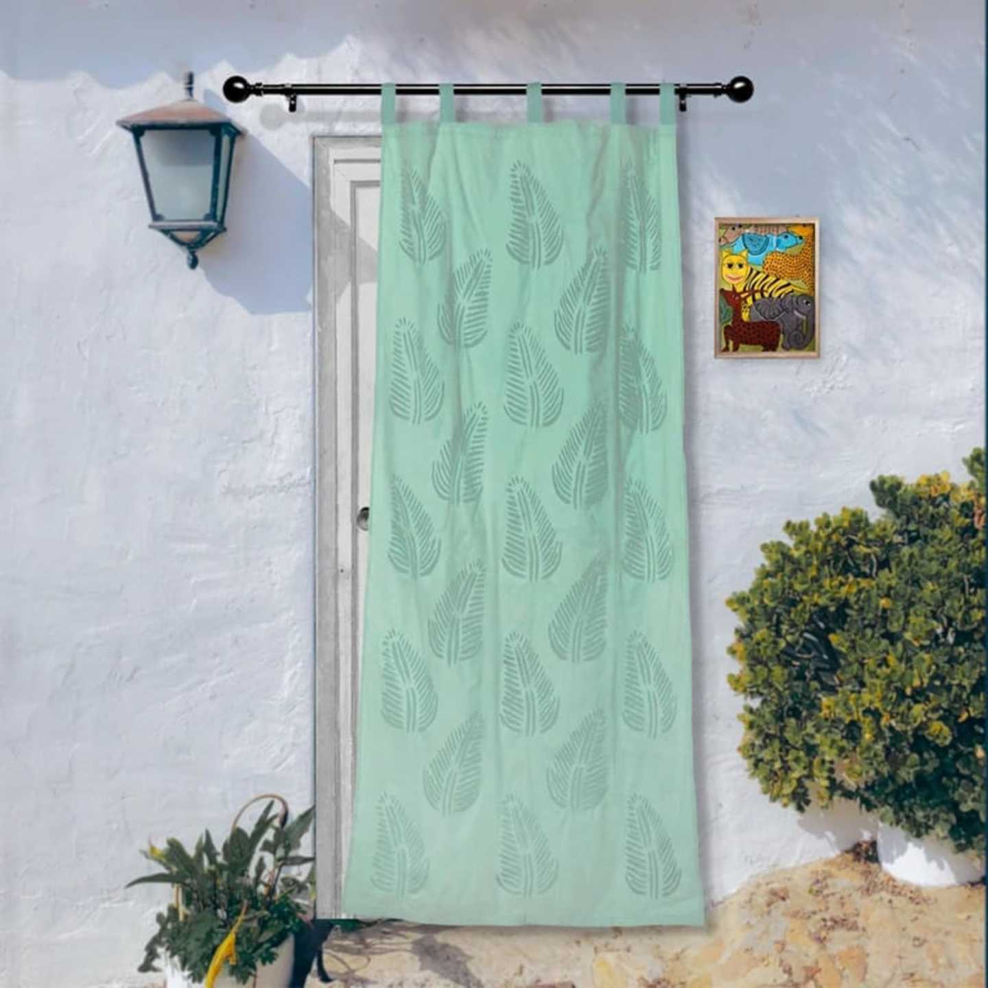 Applique Hand work Cotton Curtains - Leaves Design