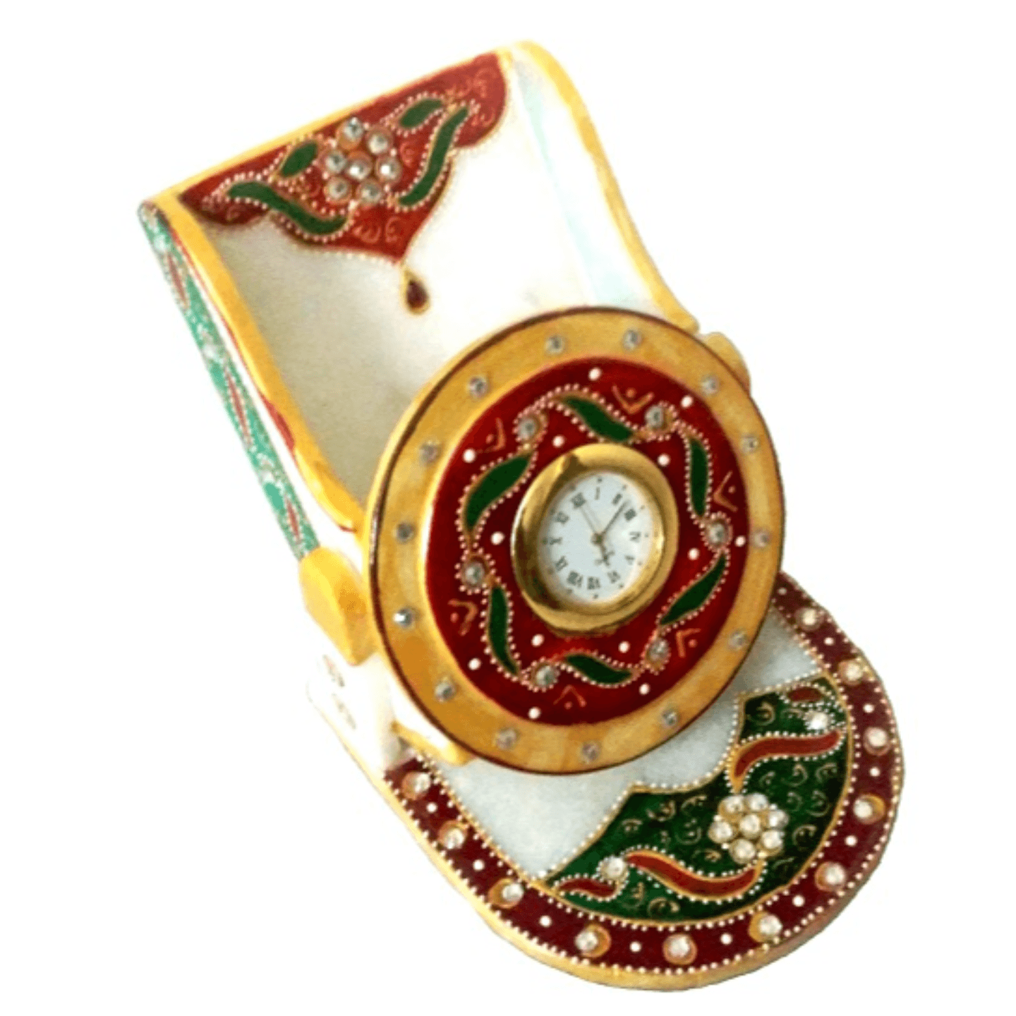 Decorative Round Marble Clock Cum Mobile Holder Stand for Home (11 x15 x10 cm)